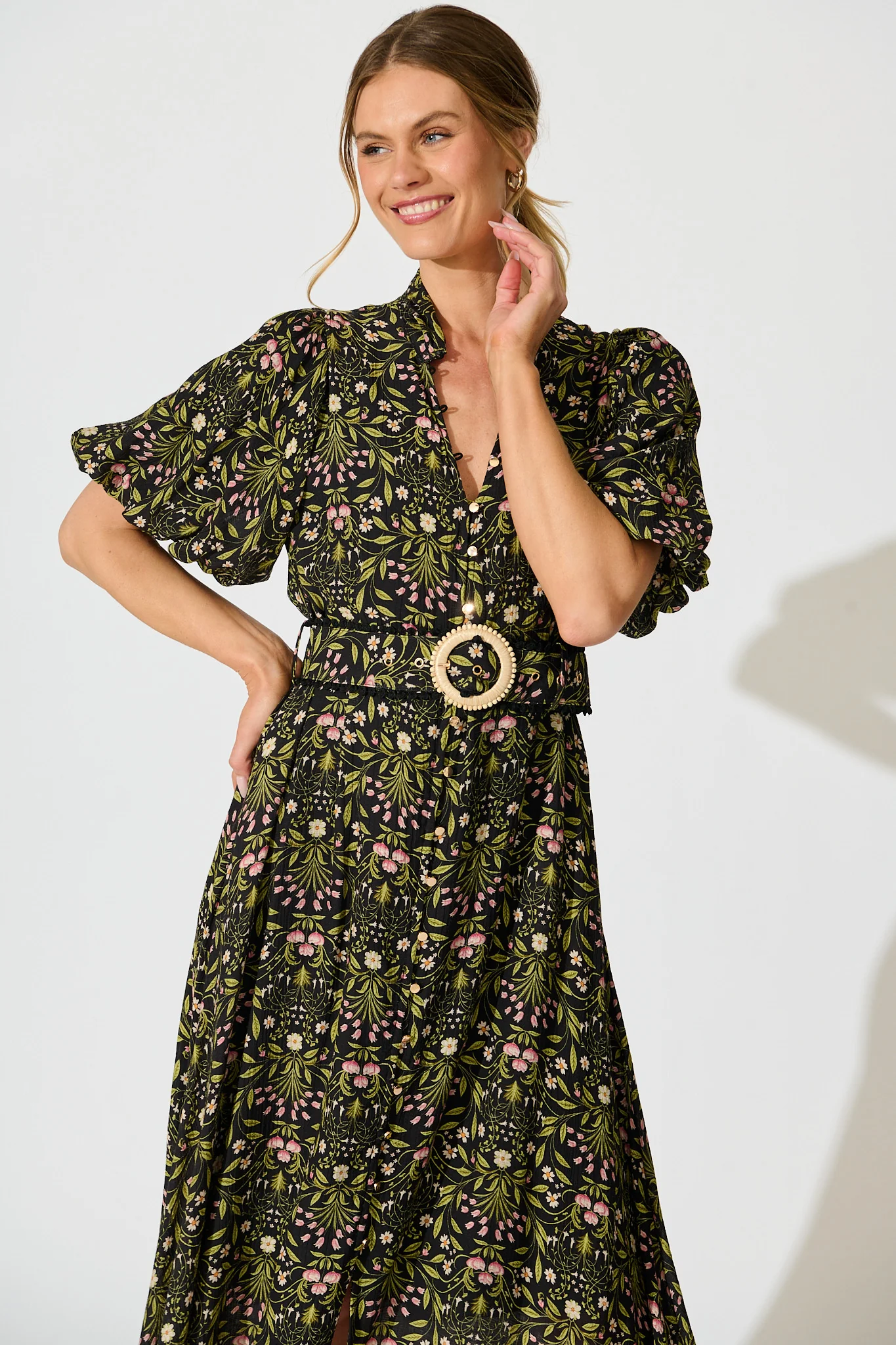 Selestia Maxi Dress in Black Floral - Image 2