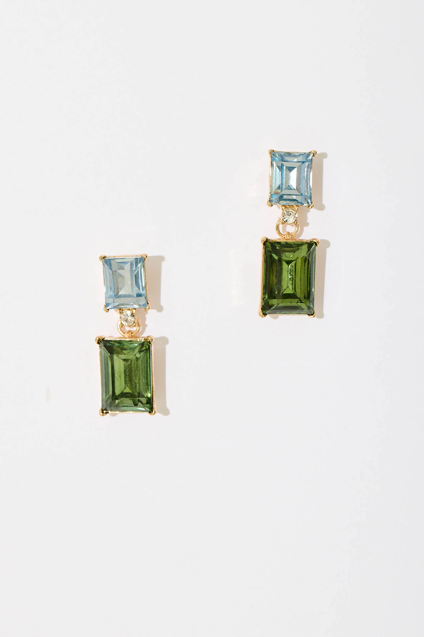 Selma Drop Earrings In Blue And Green Diamante