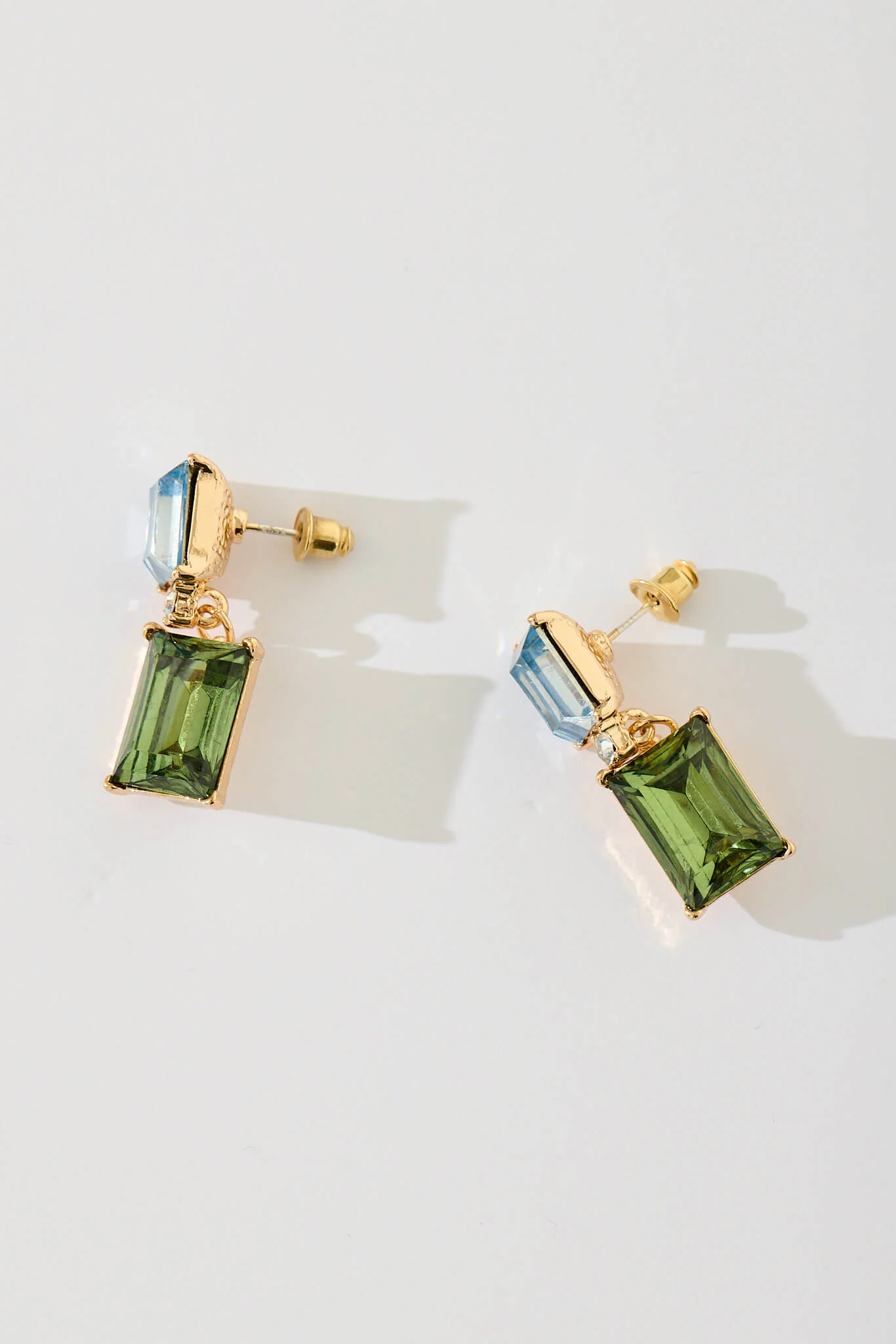 Selma Drop Earrings In Blue And Green Diamante - Image 5