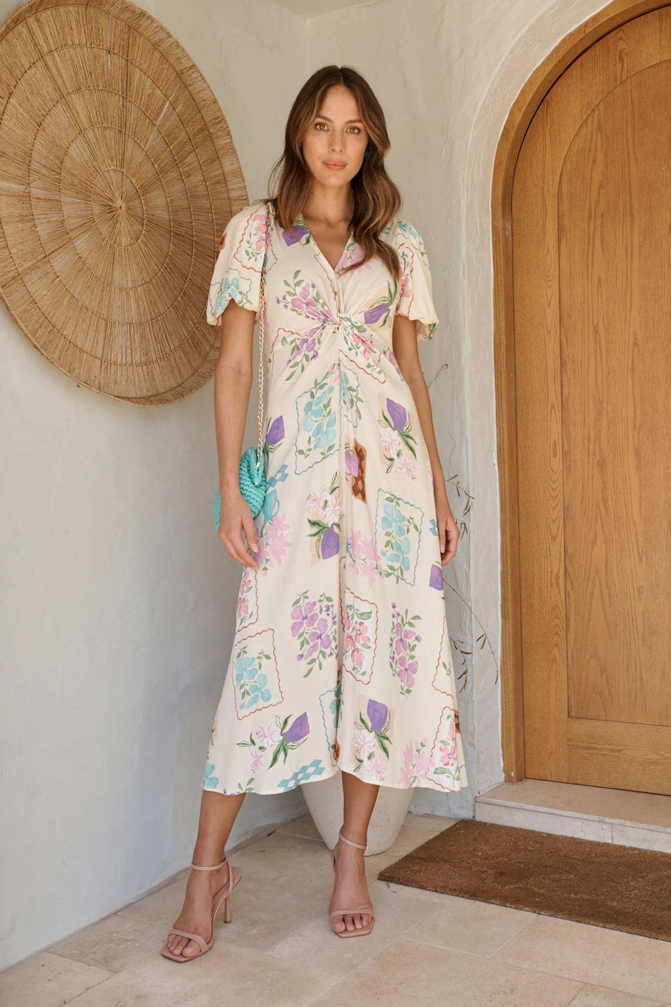 Seraphina Bloom Midi Dress in Multi Conversational Print