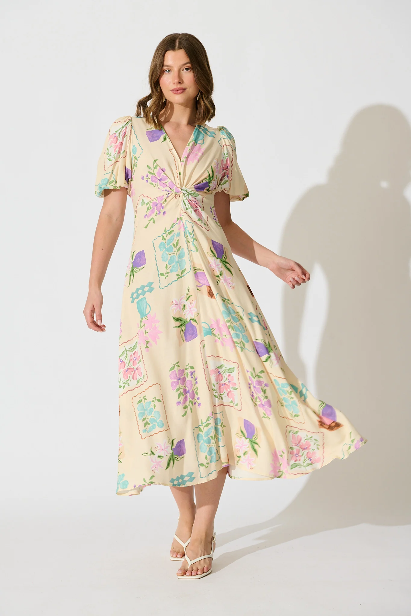 Seraphina Bloom Midi Dress in Multi Conversational Print - Image 3
