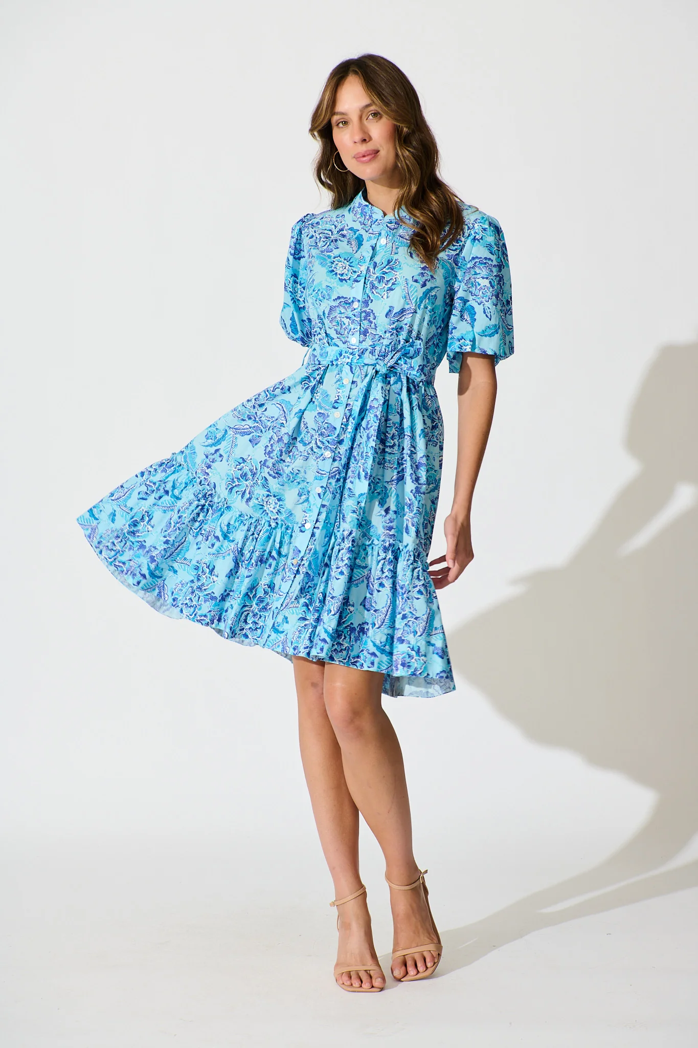 Seraya Dress in Blue Floral Cotton