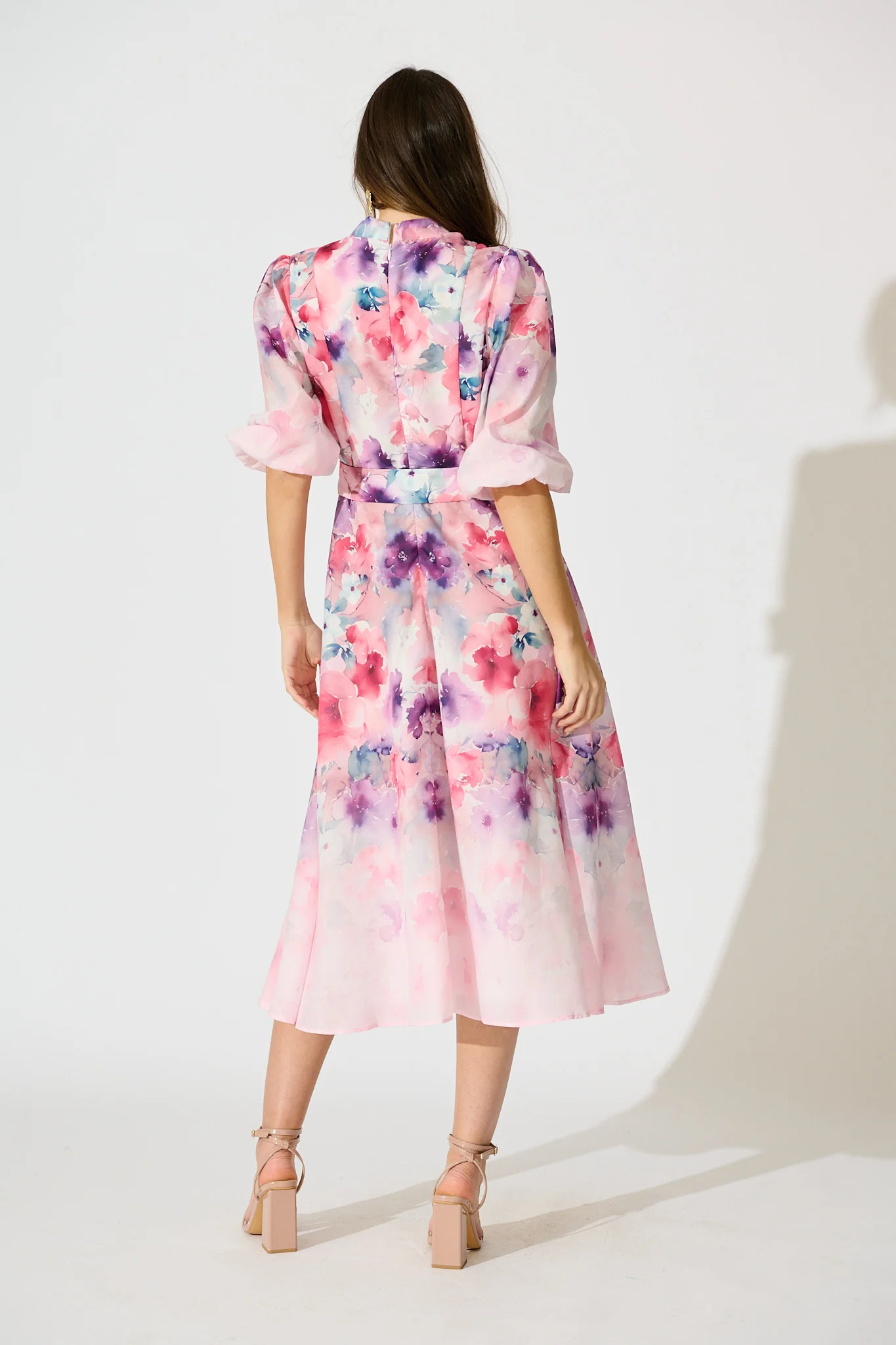 Serenade Bloom Midi Dress in Pink with Multi Floral Cotton Blend - Image 4