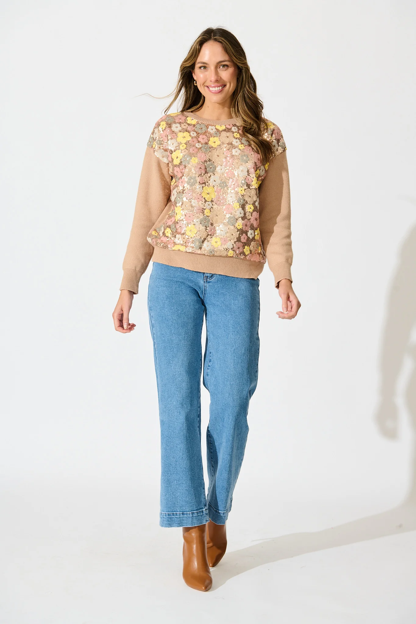 Sette Knit In Brown With Flower Sequin Wool Blend - Image 5