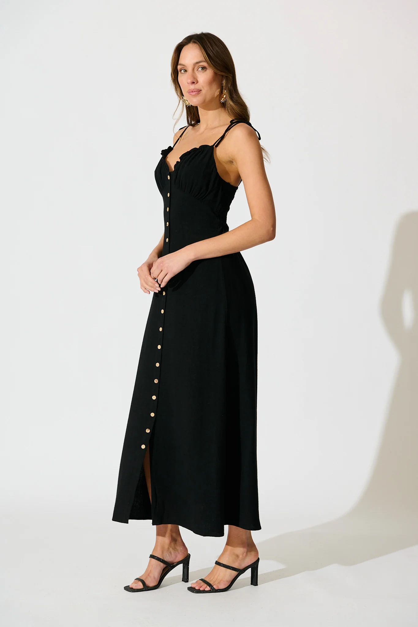 Shani Maxi Dress in Black Linen Blend - Image 3
