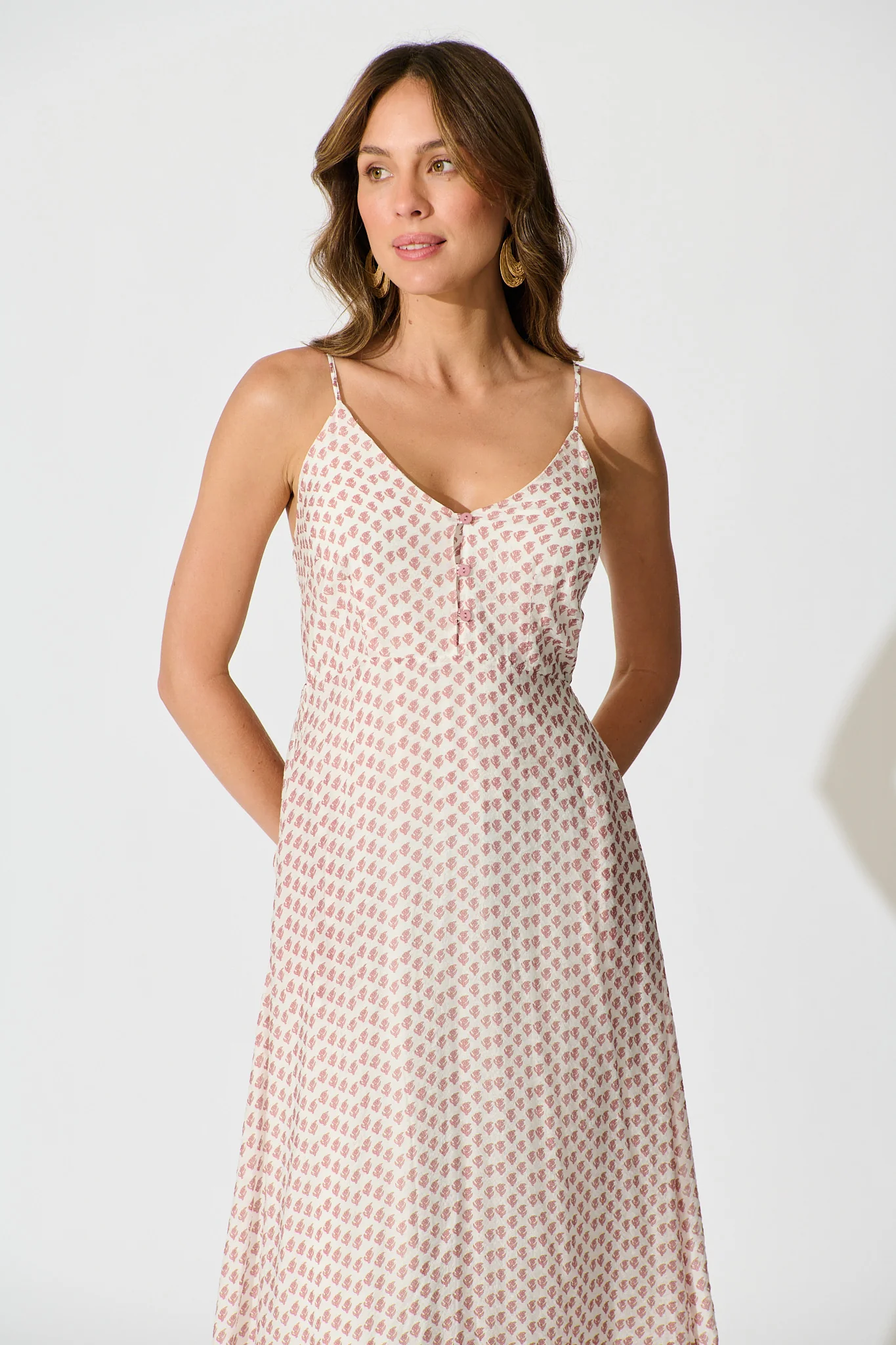 Sheer Elegance Maxi Sundress in White with Blush Print - Image 2