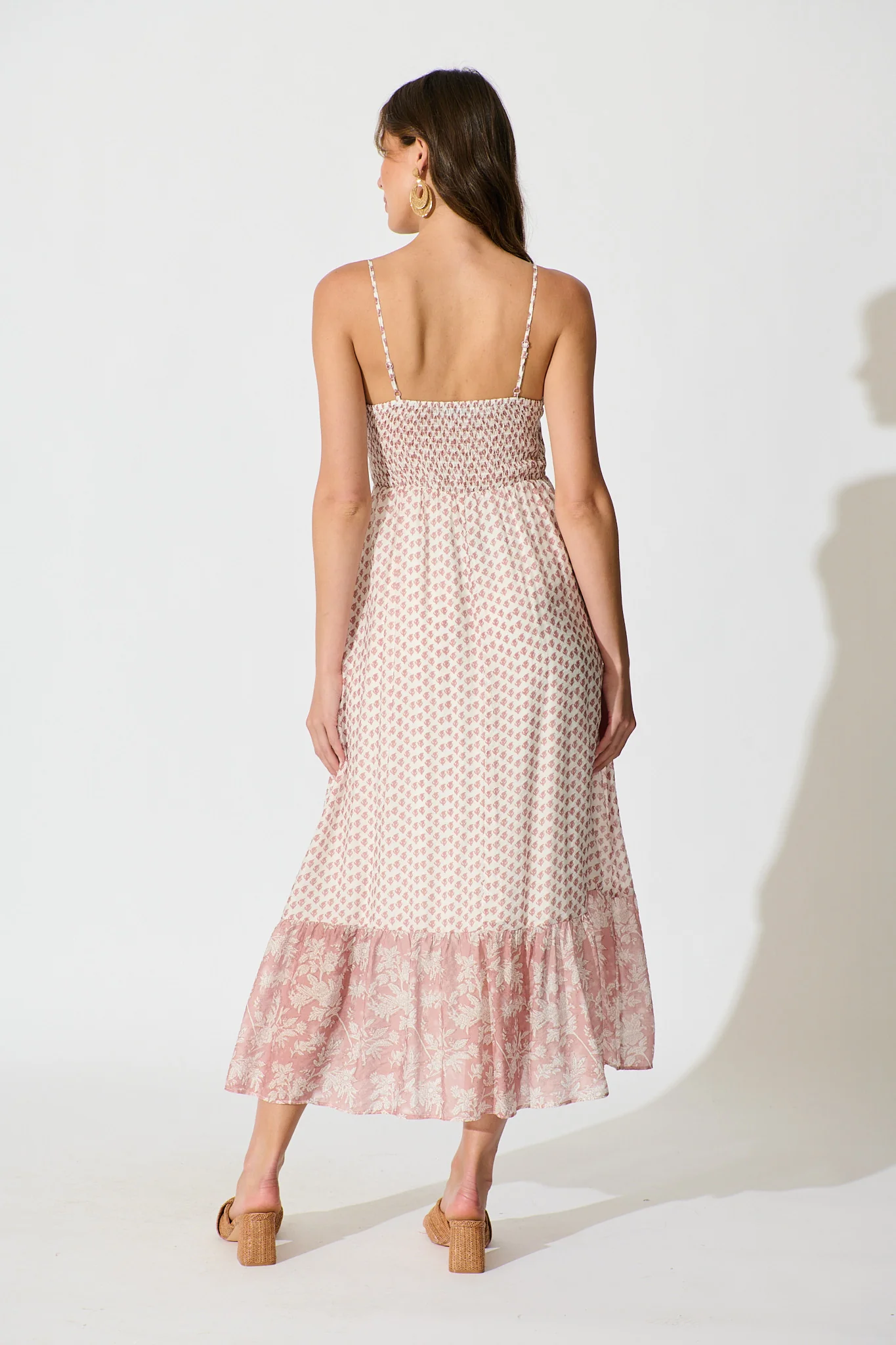 Sheer Elegance Maxi Sundress in White with Blush Print - Image 4