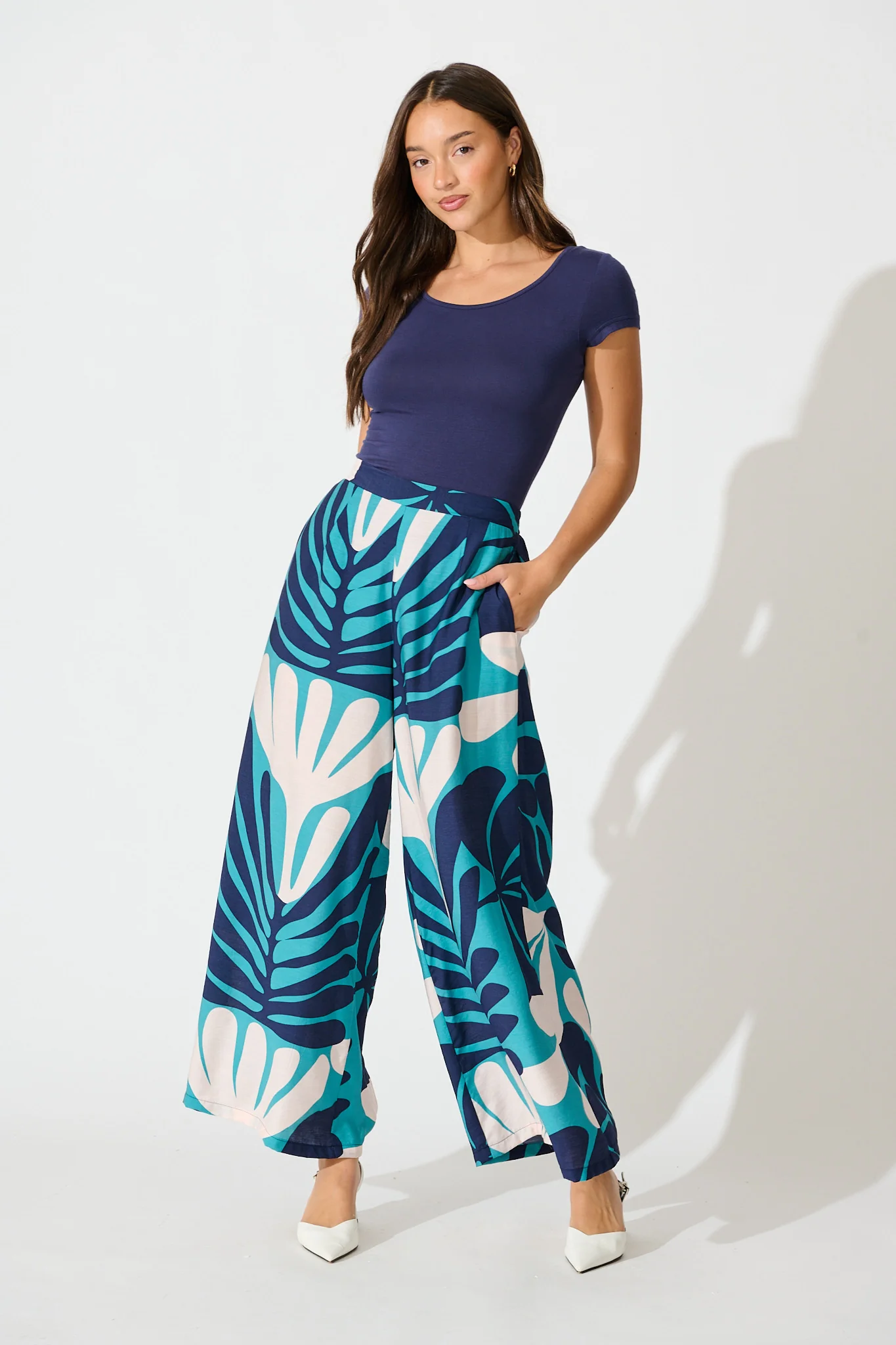 Sheer Luck Pant in Multi Blue Print - Image 4