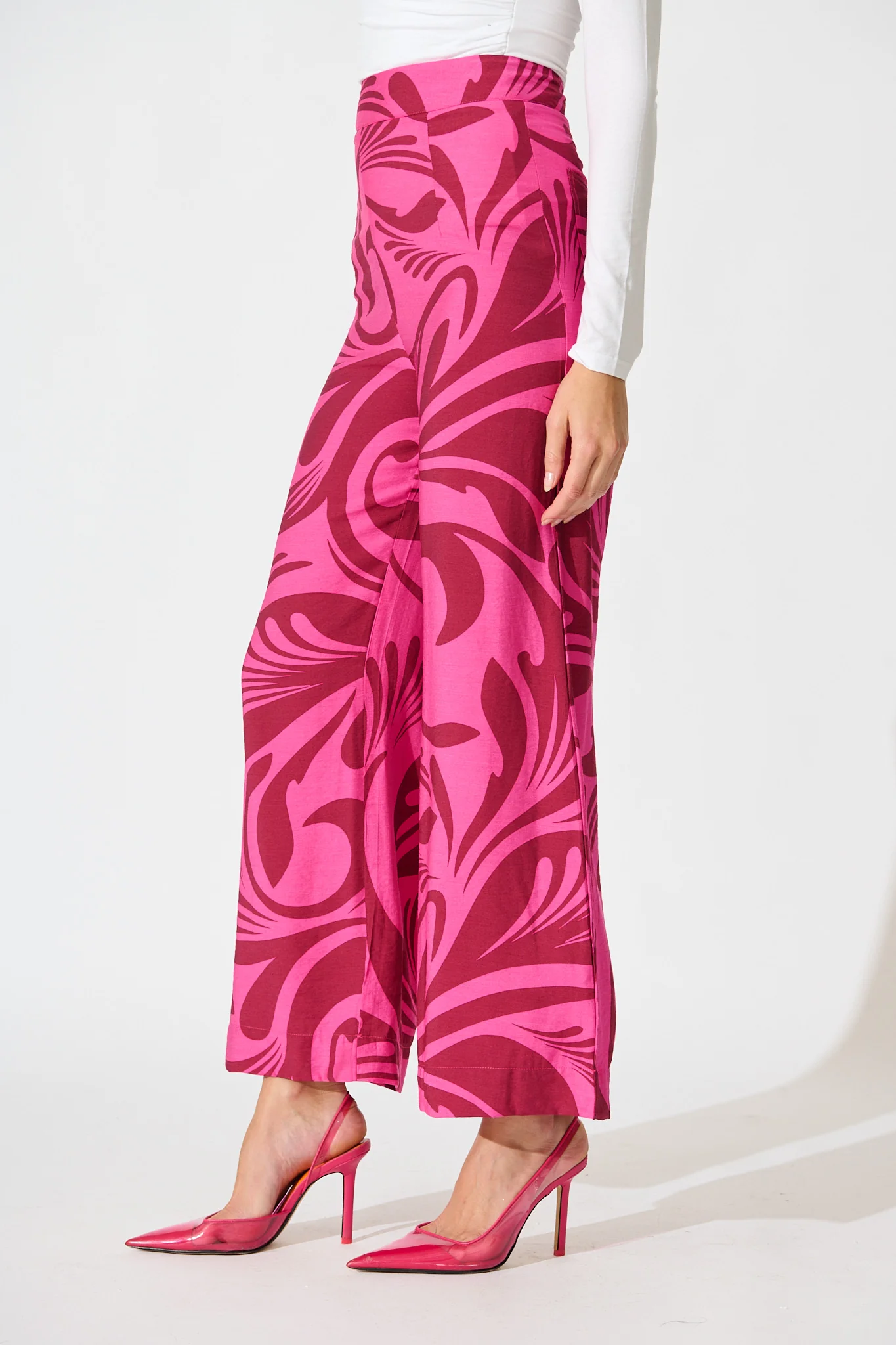 Sherene Pant in Pink with Wine Print - Image 5