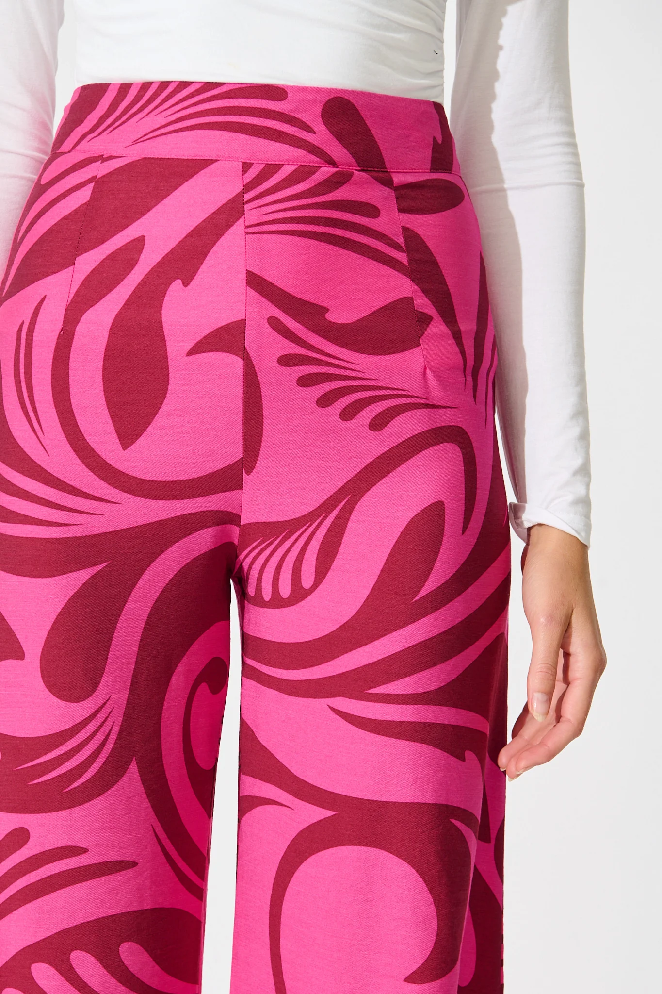 Sherene Pant in Pink with Wine Print - Image 8