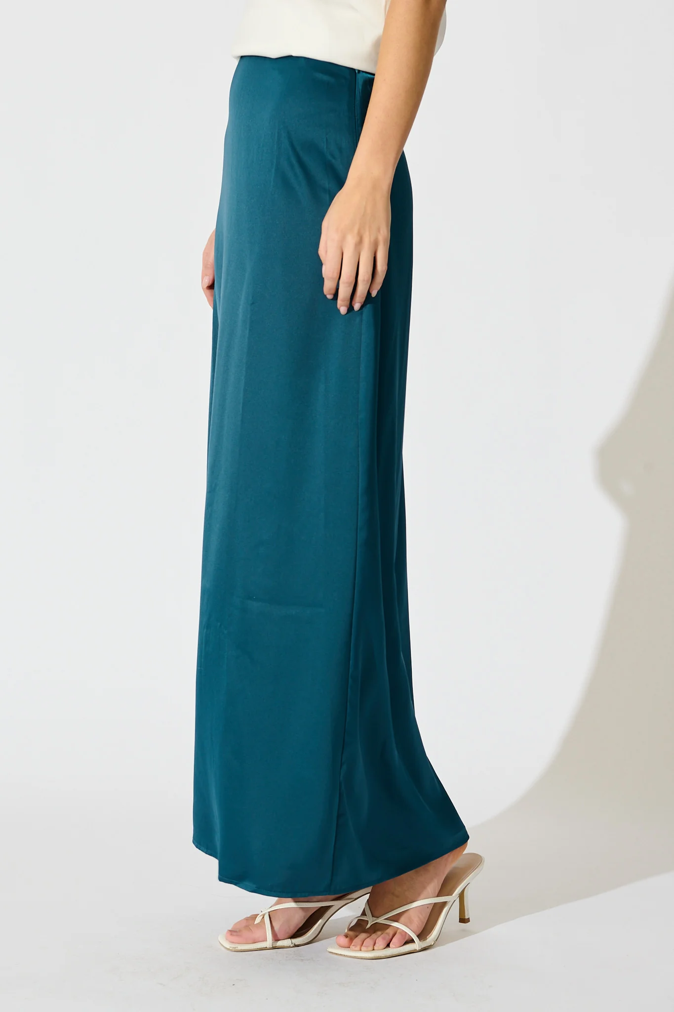 Shine Supreme Maxi Skirt in Teal Satin - Image 2