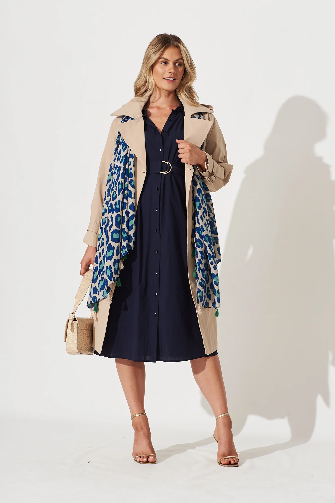 Sicilly Midi Shirt Dress In Navy Cotton - Image 5