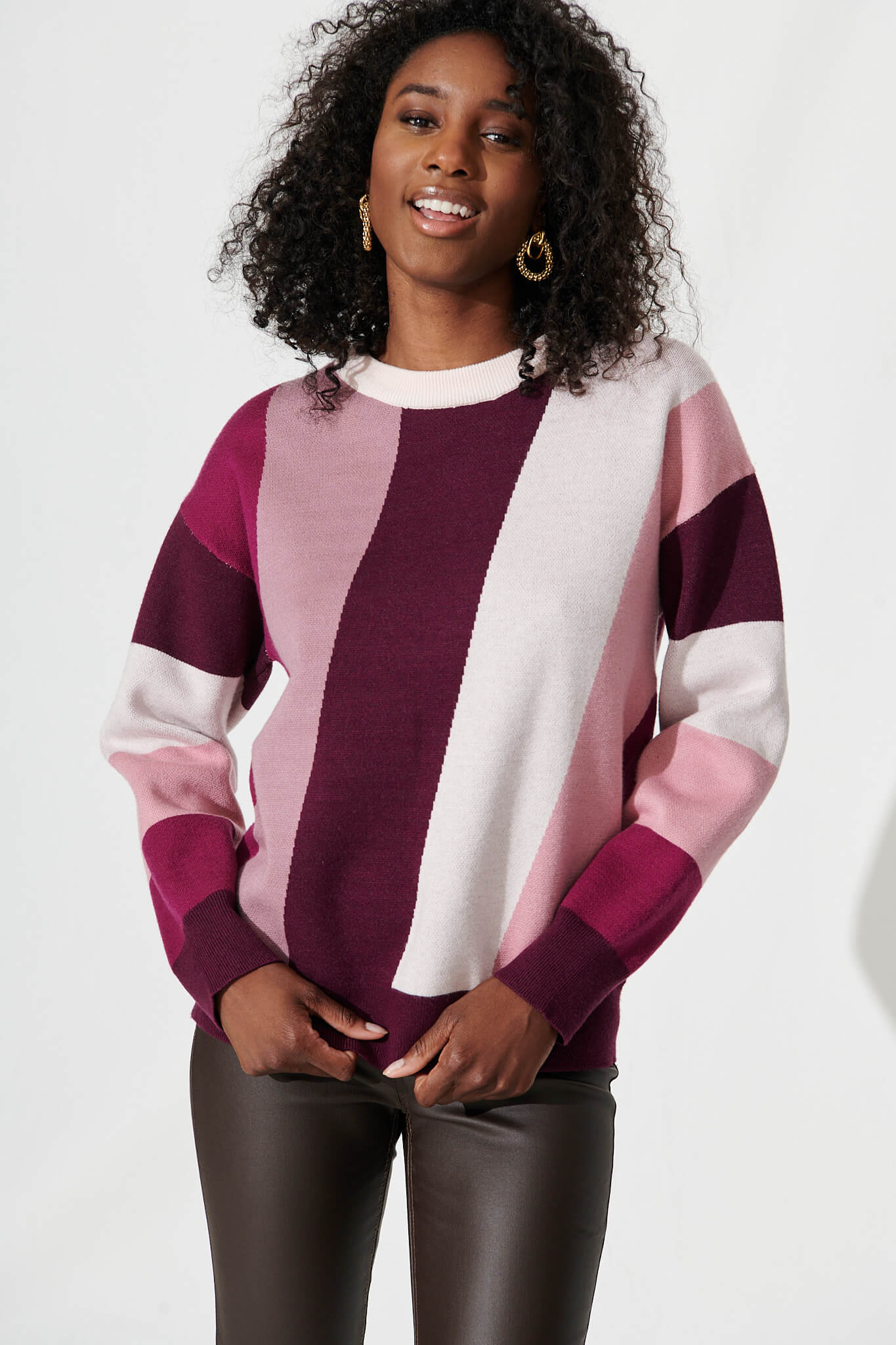 Sierra Knit In Plum Multi Stripe Cotton Blend - Image 7