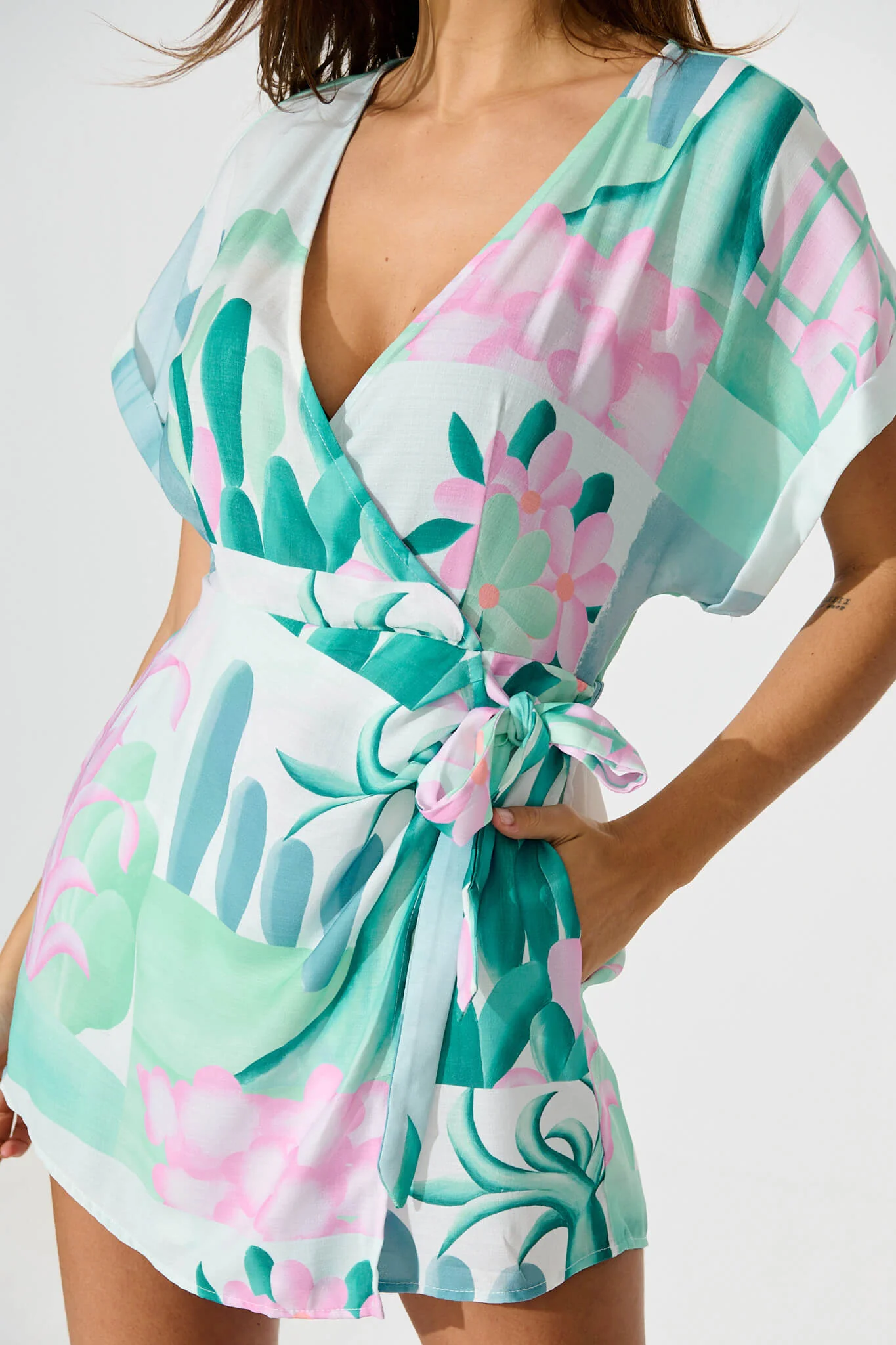 Silesia Playsuit in Blue and Green Print Linen Blend - Image 5