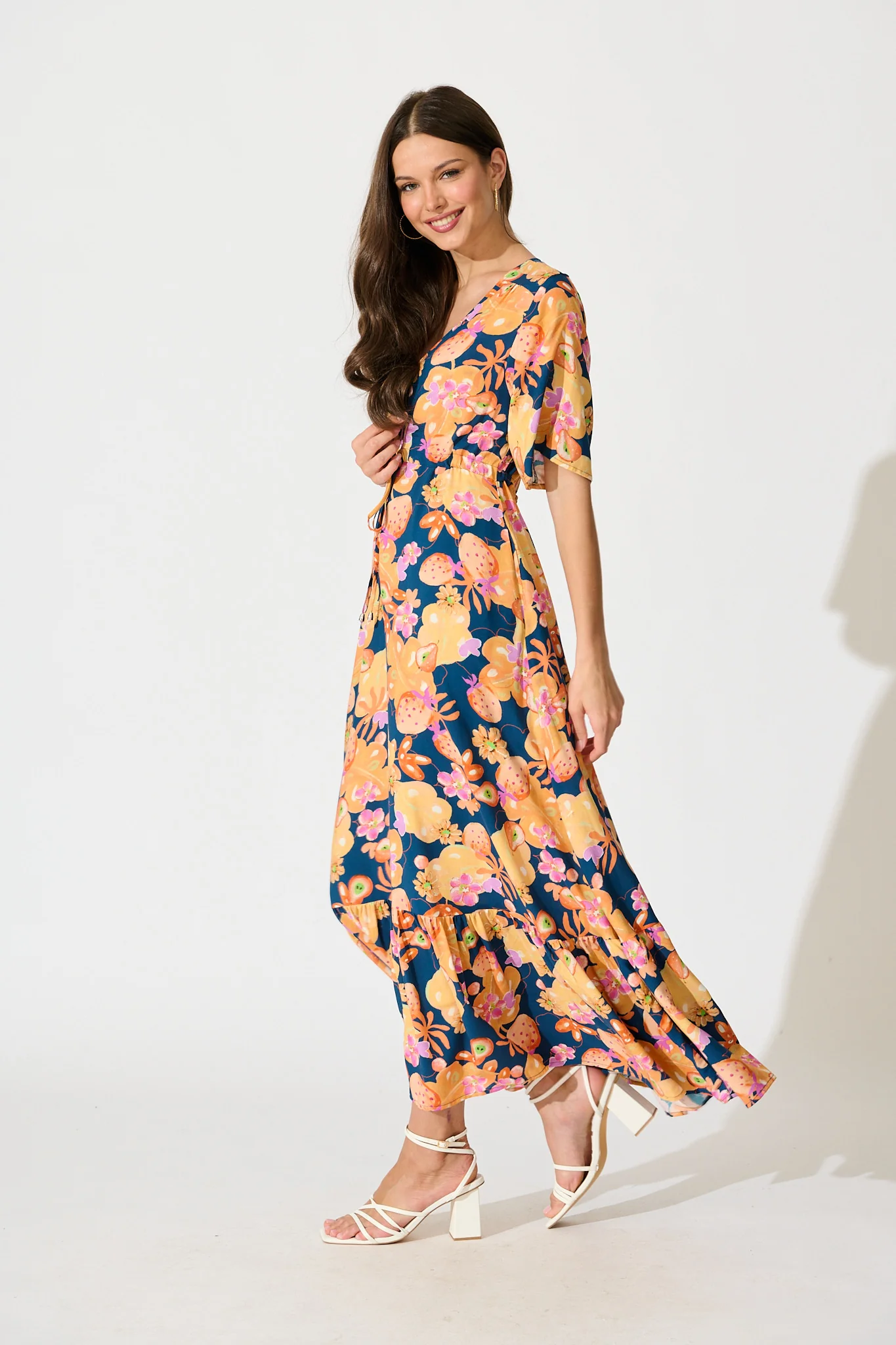 Silhariah Maxi Dress in Navy with Tangarine Floral - Image 3