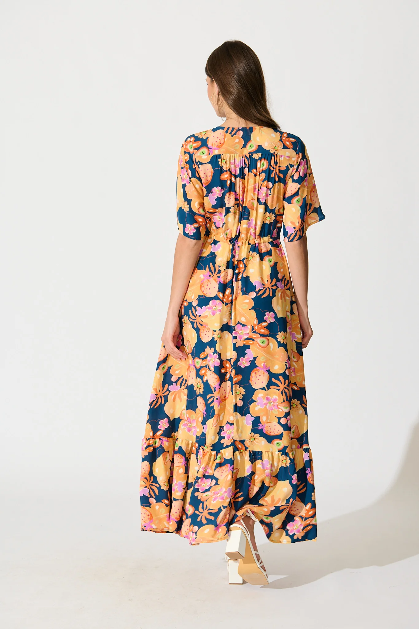 Silhariah Maxi Dress in Navy with Tangarine Floral - Image 4