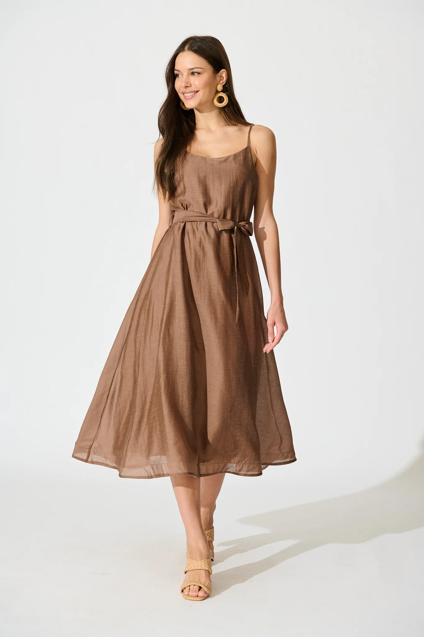 Silla Midi Dress in Brown Linen Blend