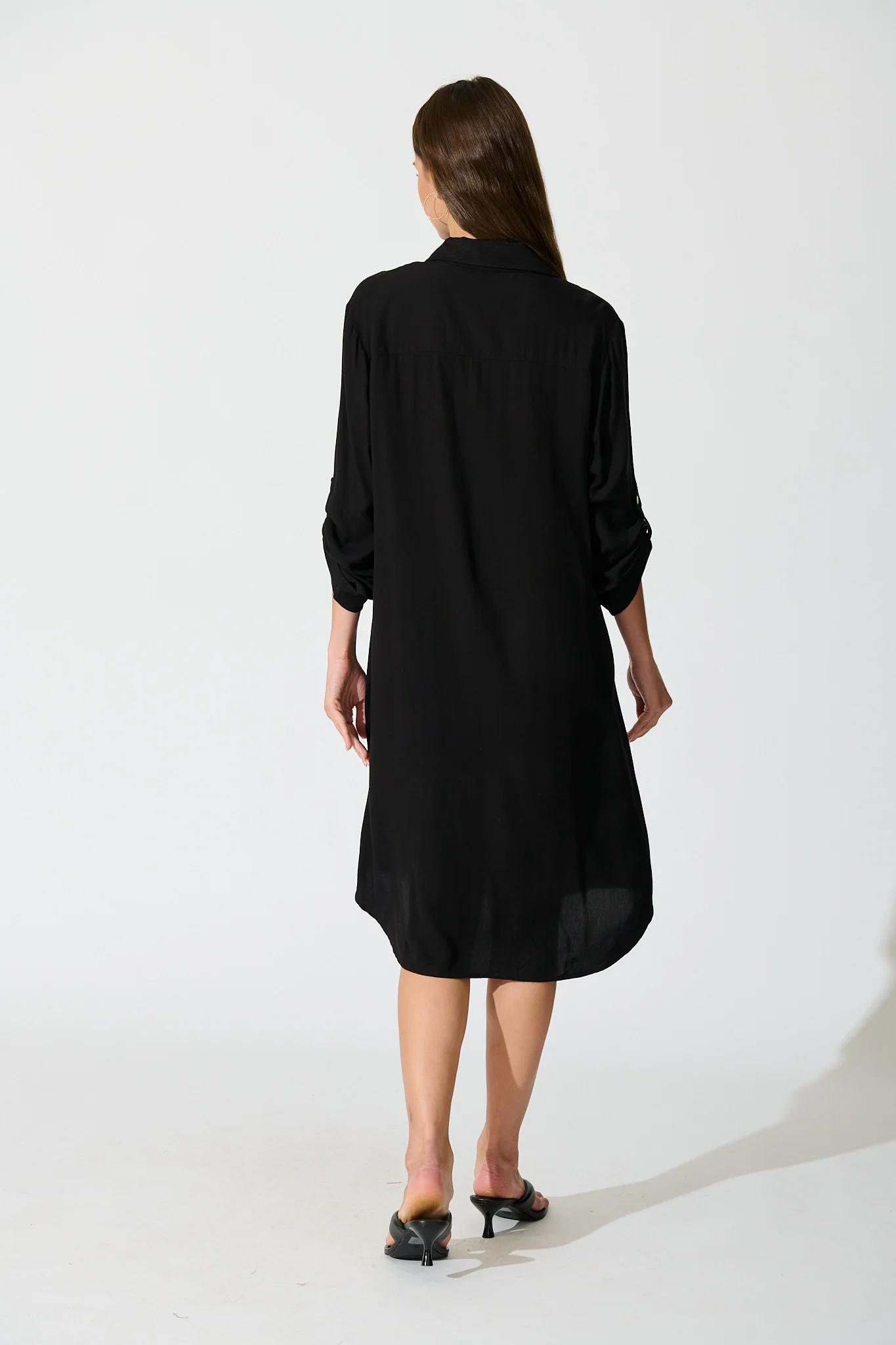 Silvena Midi Shirt Dress in Black - Image 4