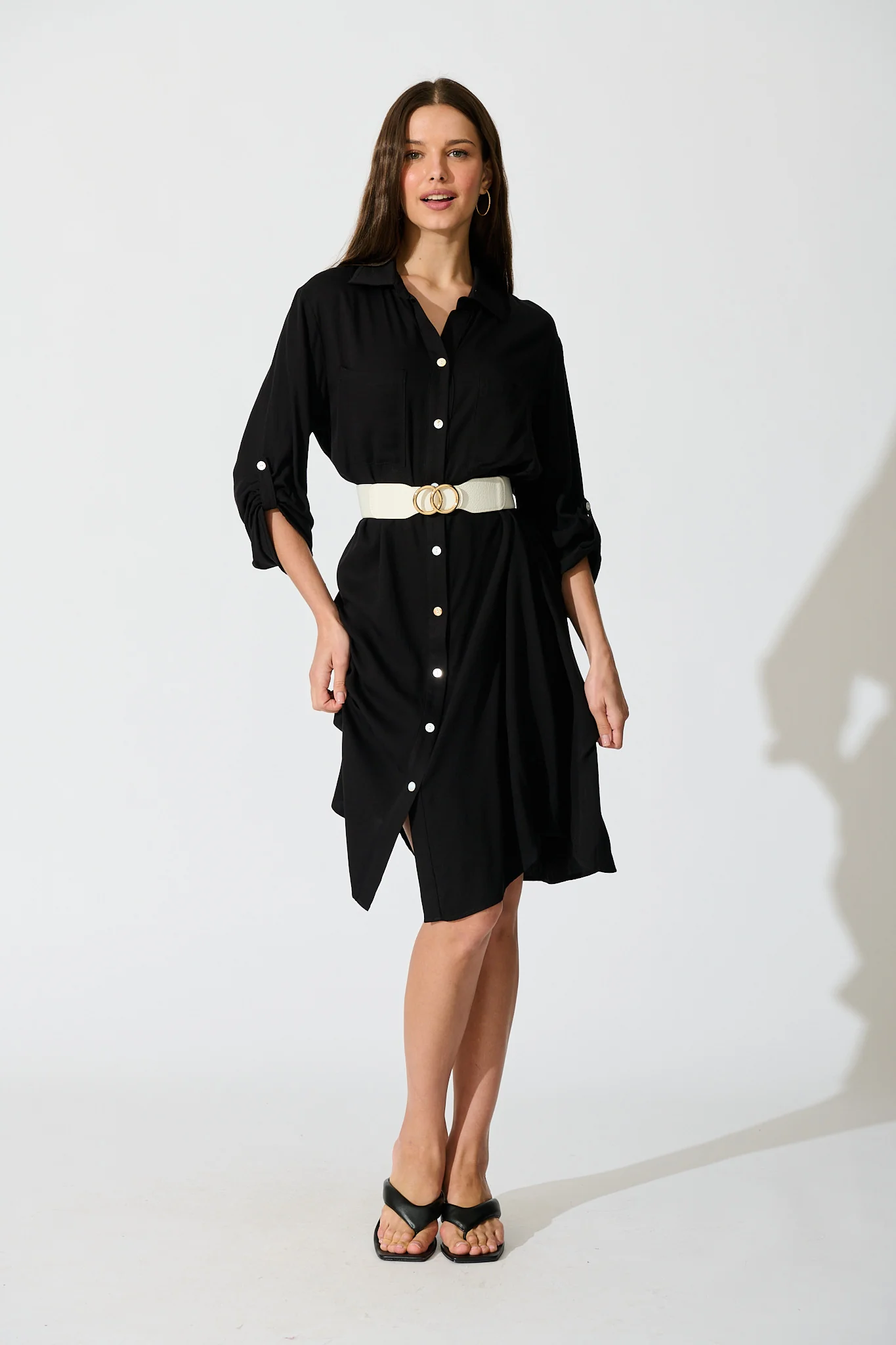 Silvena Midi Shirt Dress in Black - Image 5