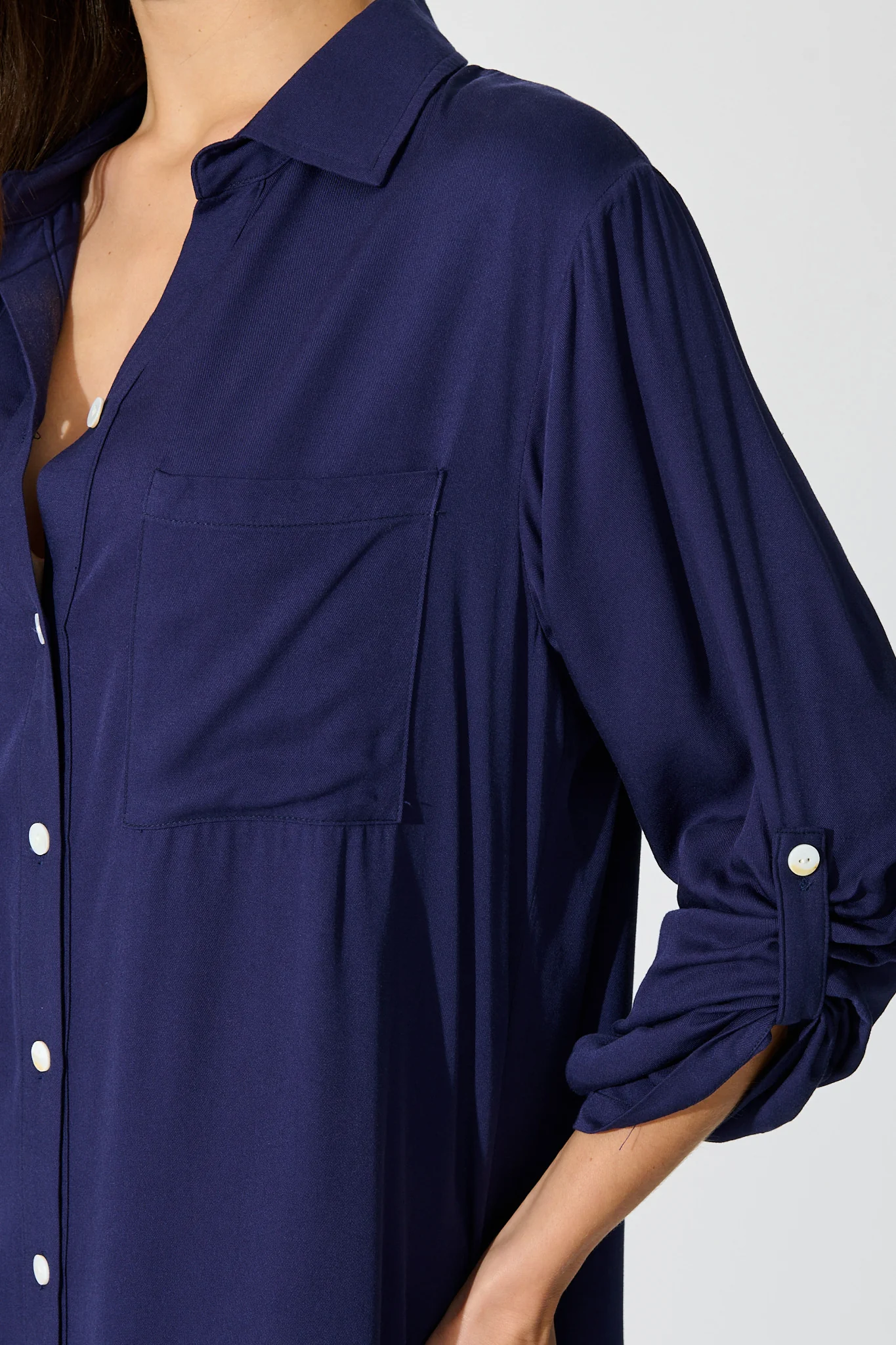 Silvena Midi Shirt Dress in Navy - Image 6