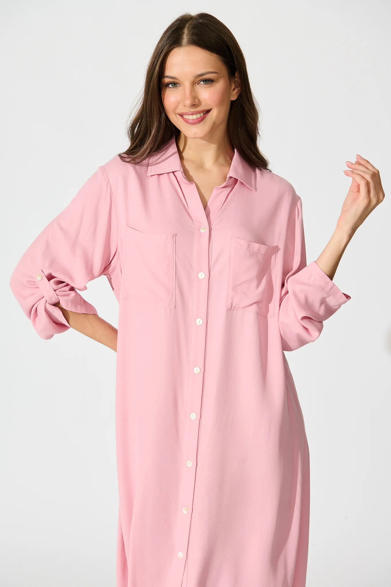 Silvena Midi Shirt Dress in Pink - Image 2