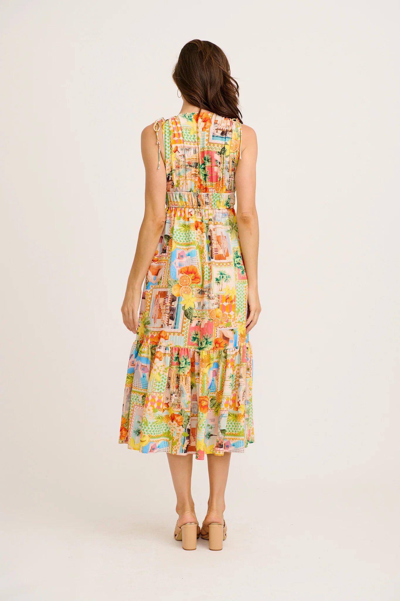 Sipping Sunshine Midi Dress in Multi Postcard Print - Image 9