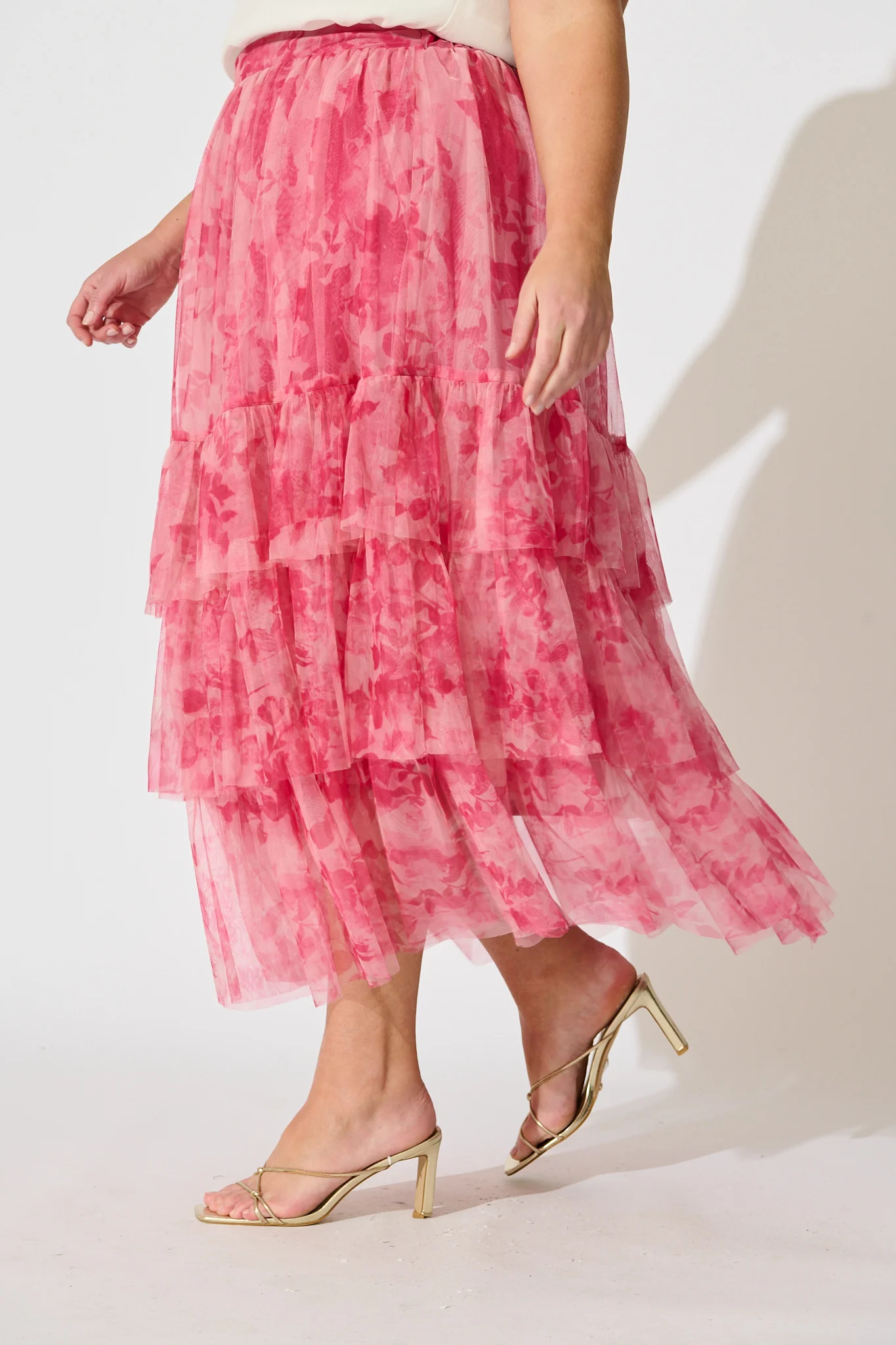 Sky Bloom Midi Skirt in Pink Floral Tulle - Image 8