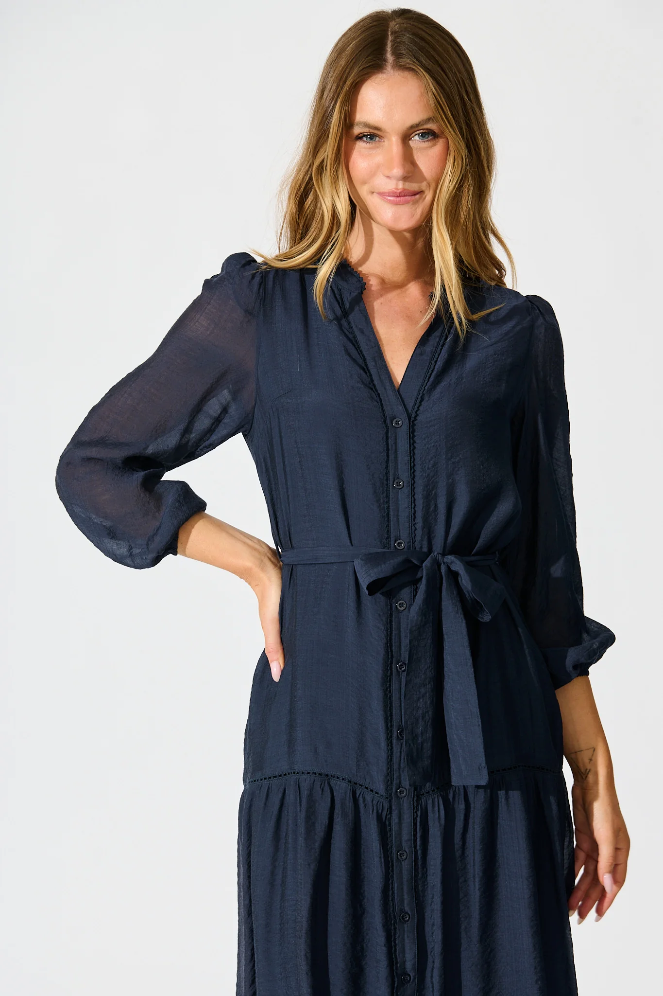 Sloane Midi Dress in Navy - Image 2