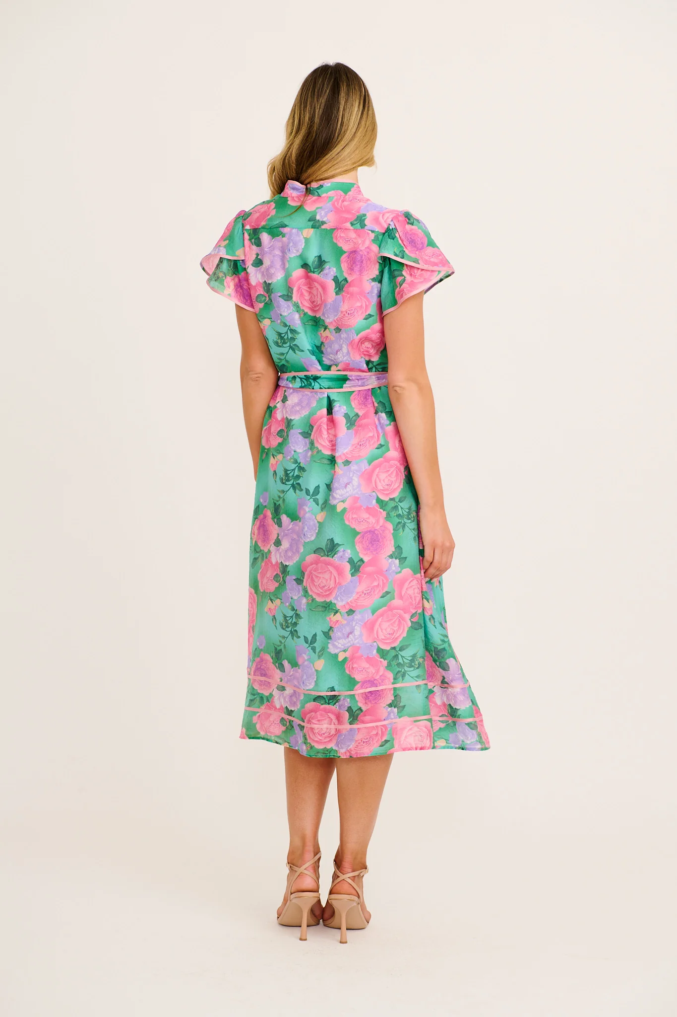 Social Hour Midi Dress in Green Multi Floral Cotton Blend - Image 4