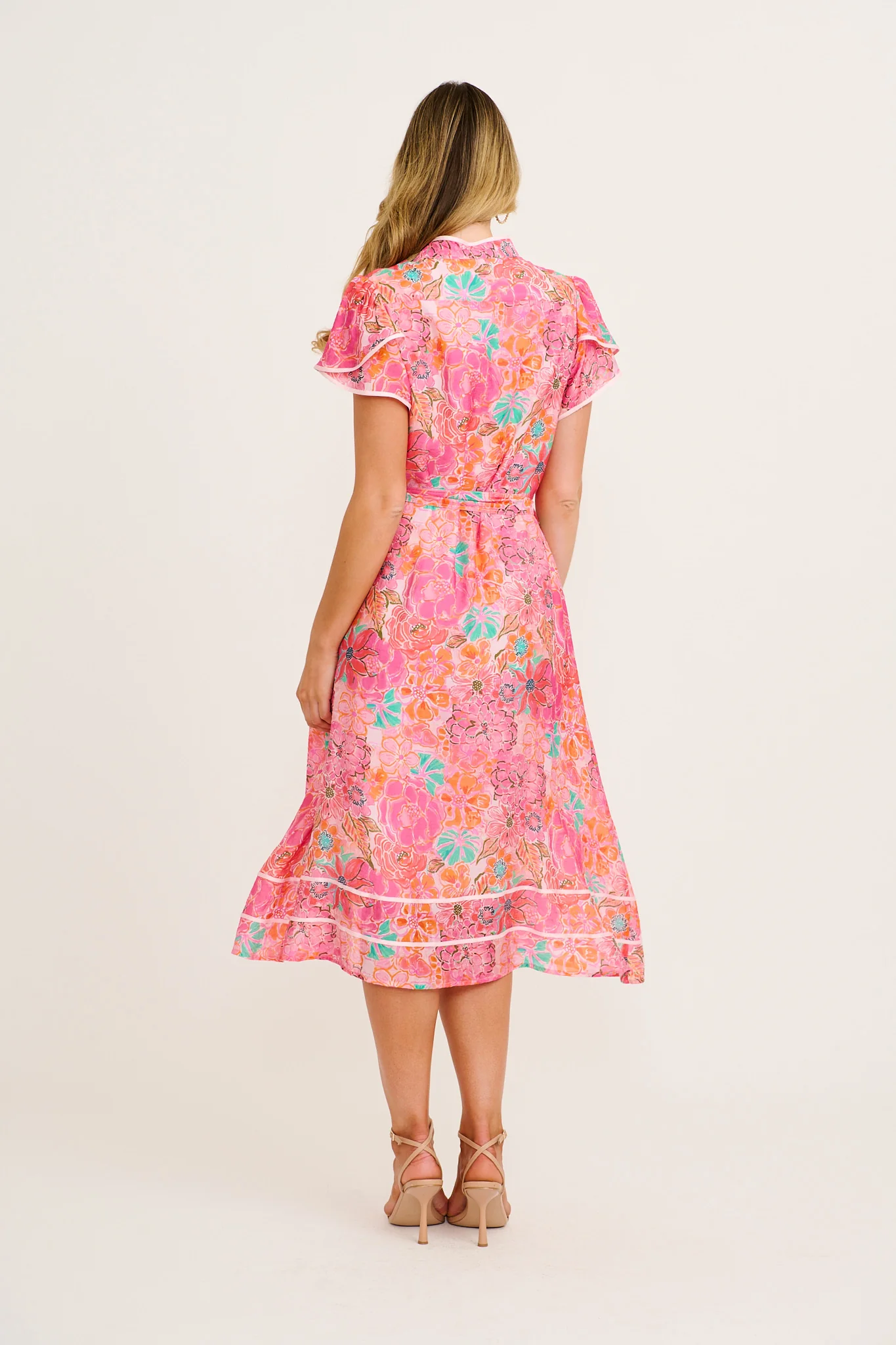 Social Hour Midi Dress in Pink Floral Cotton Blend - Image 4