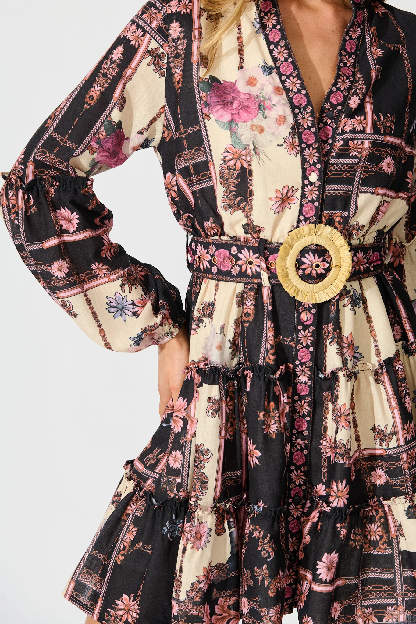 Soft Botanica Dress in Black with Blush Patchwork Floral - Image 5