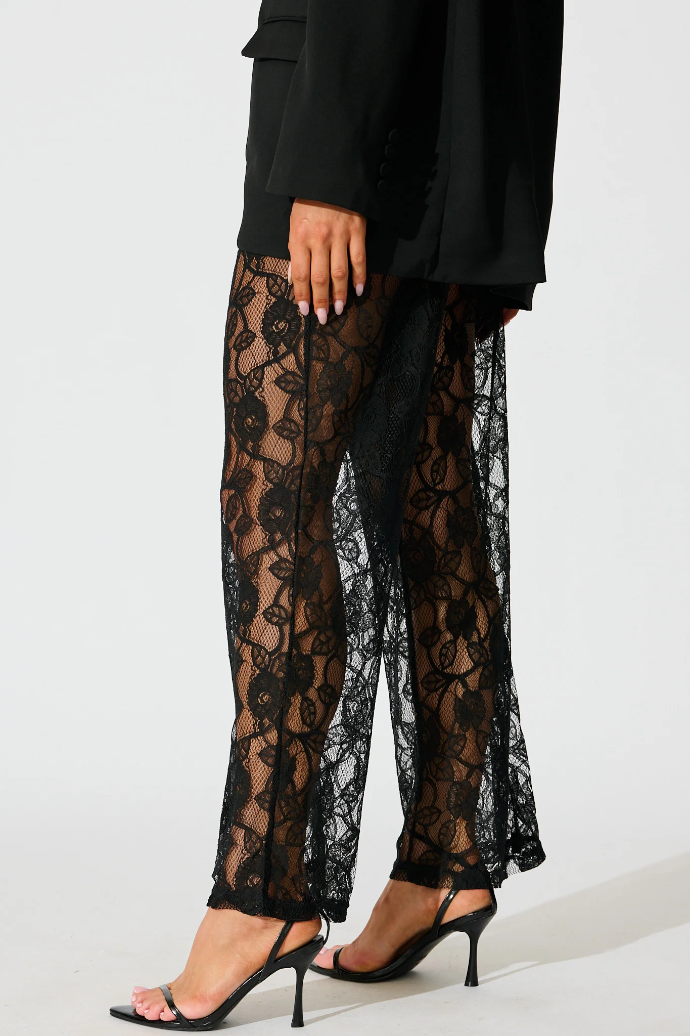 Soft Line Lace Pants In Black - Image 3