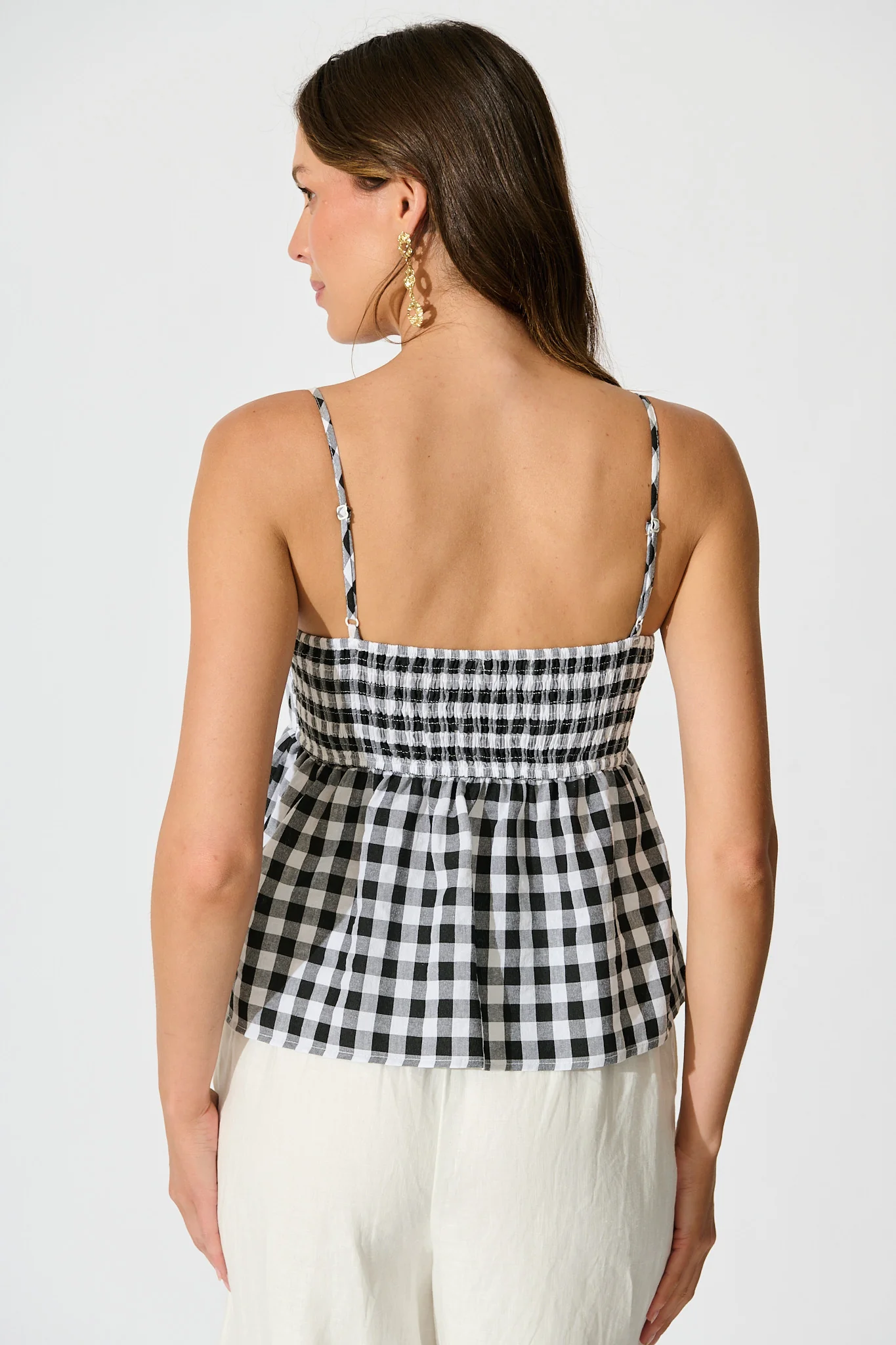 Sola Top in Black Gingham Cotton Blend - Image 3