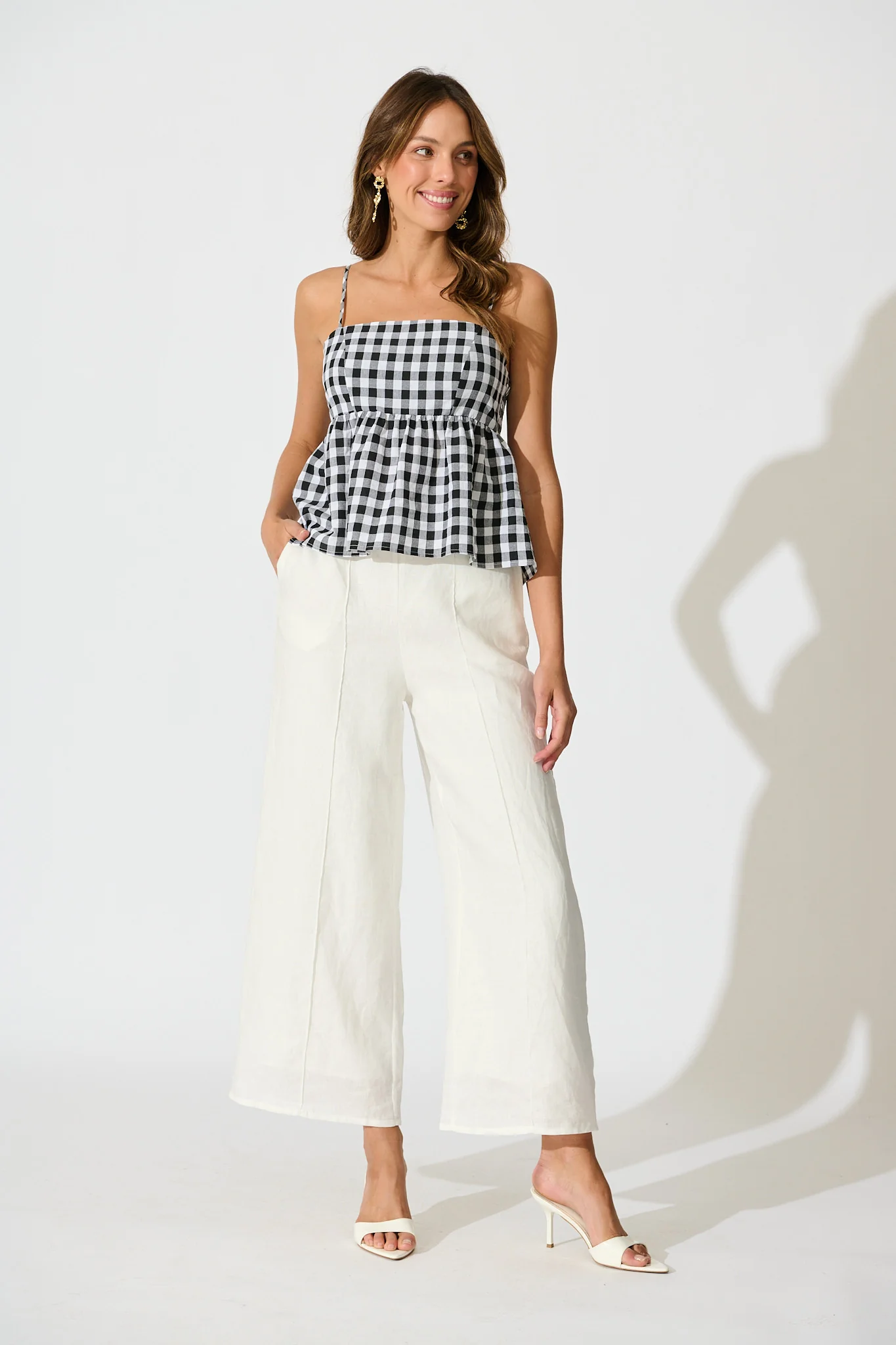 Sola Top in Black Gingham Cotton Blend - Image 4