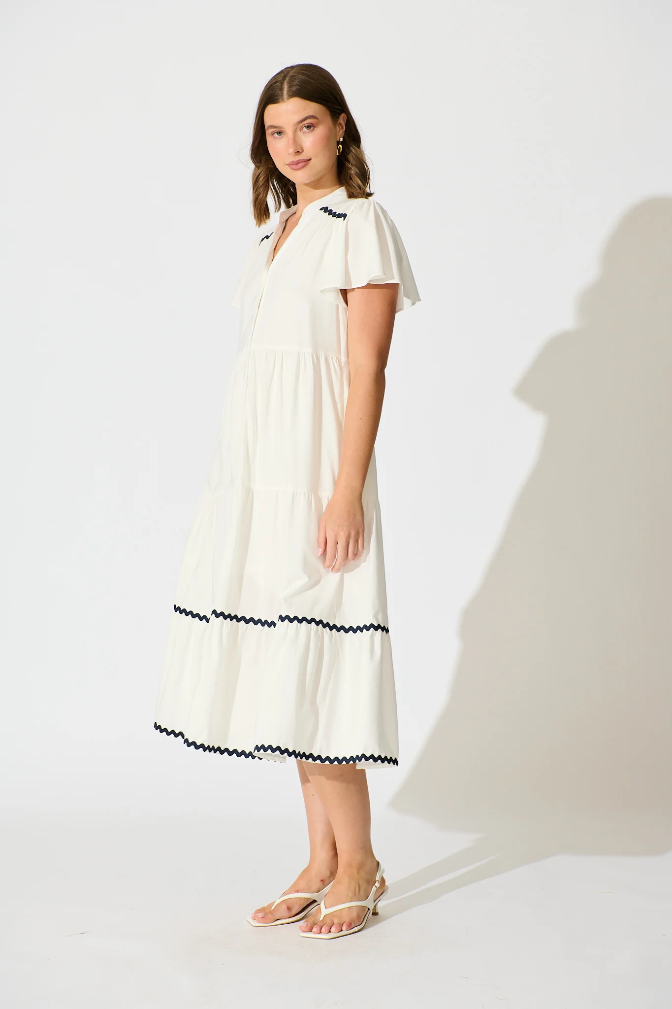 Soley Midi Smock Dress in White Cotton - Image 3