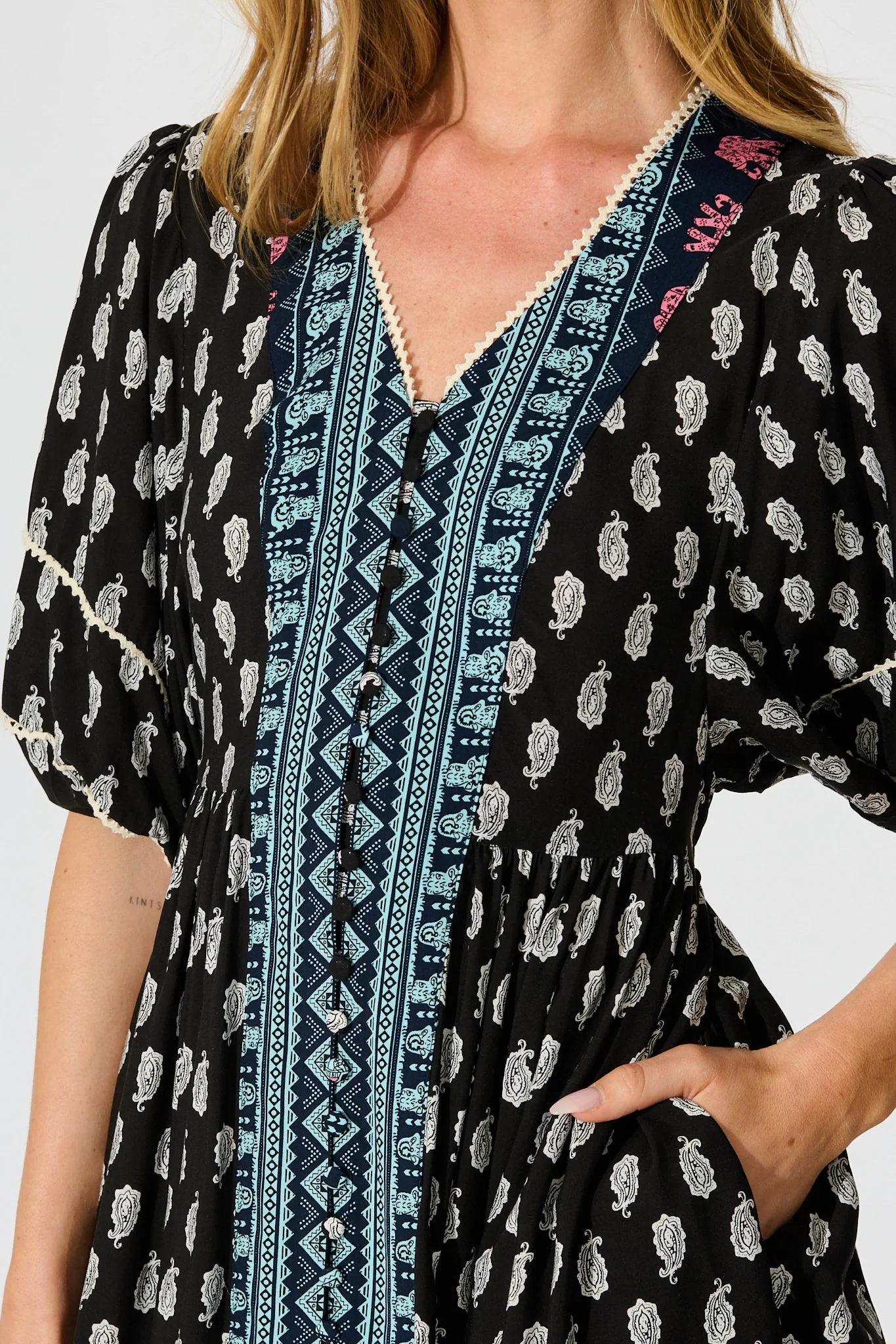 Solis Dress in Black with Multi Boho Print - Image 5