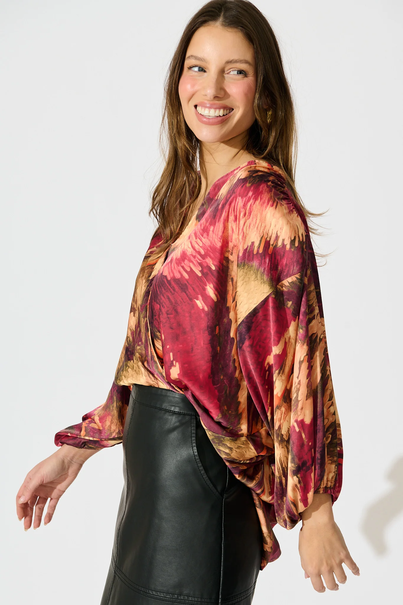 Solita Top in Multi Watercolour Satin - Image 2