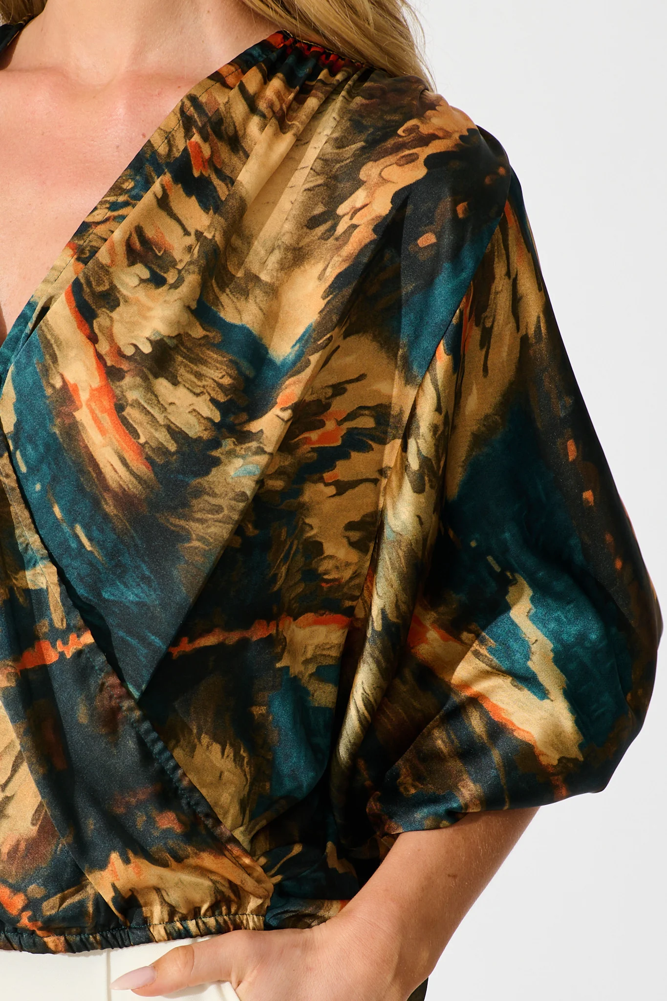 Solita Top in Teal Multi Watercolour Satin - Image 5