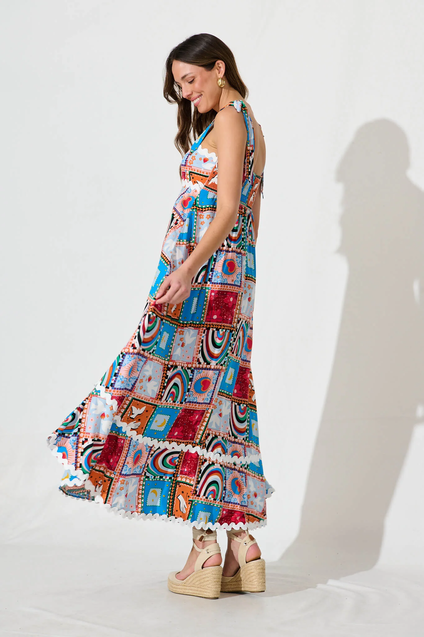 Somerset Maxi Sundress In Bright Multi With Ric Rac Trim - Image 4