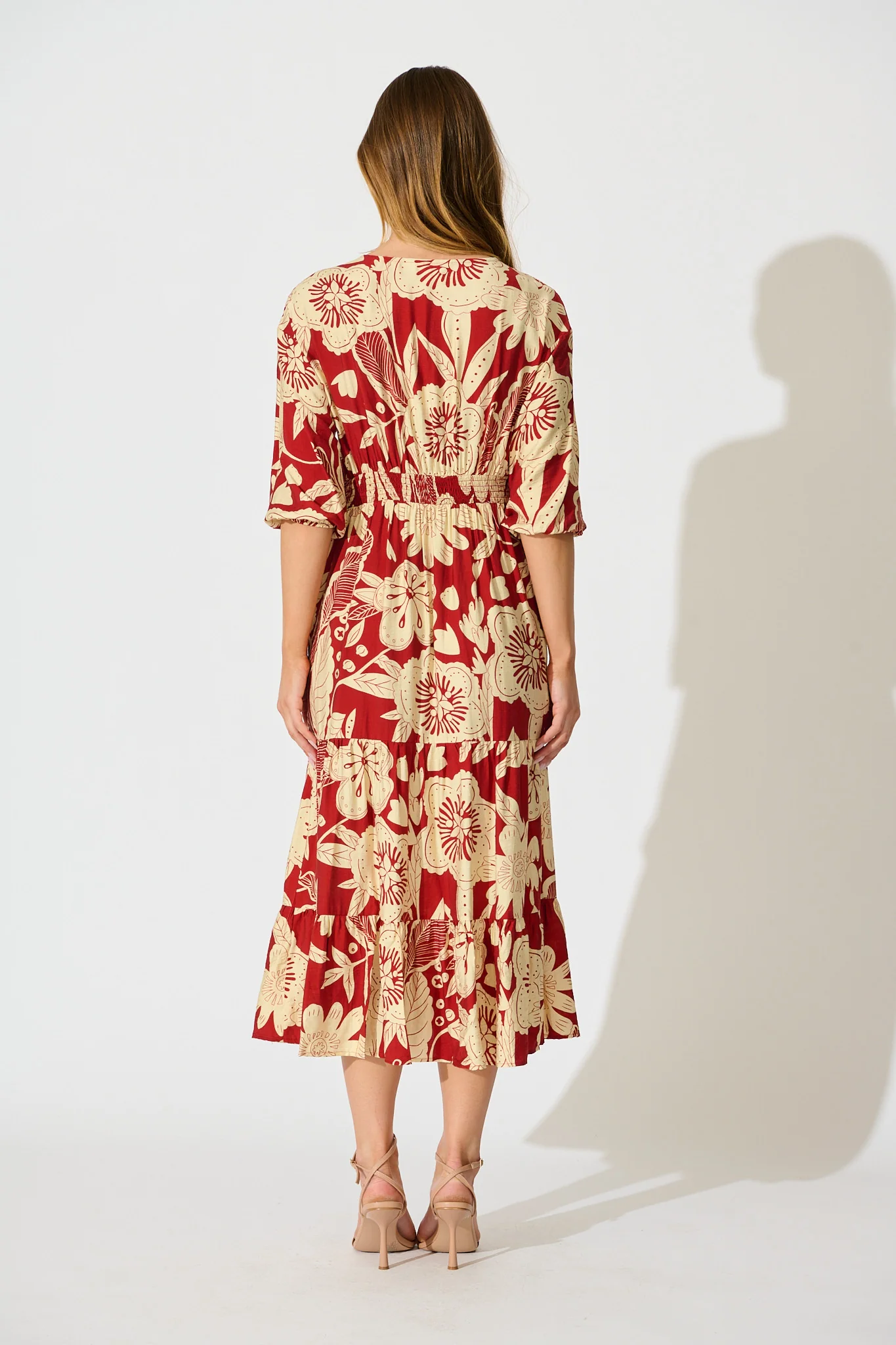 Sonnet Midi Dress in Red with Cream Floral - Image 4
