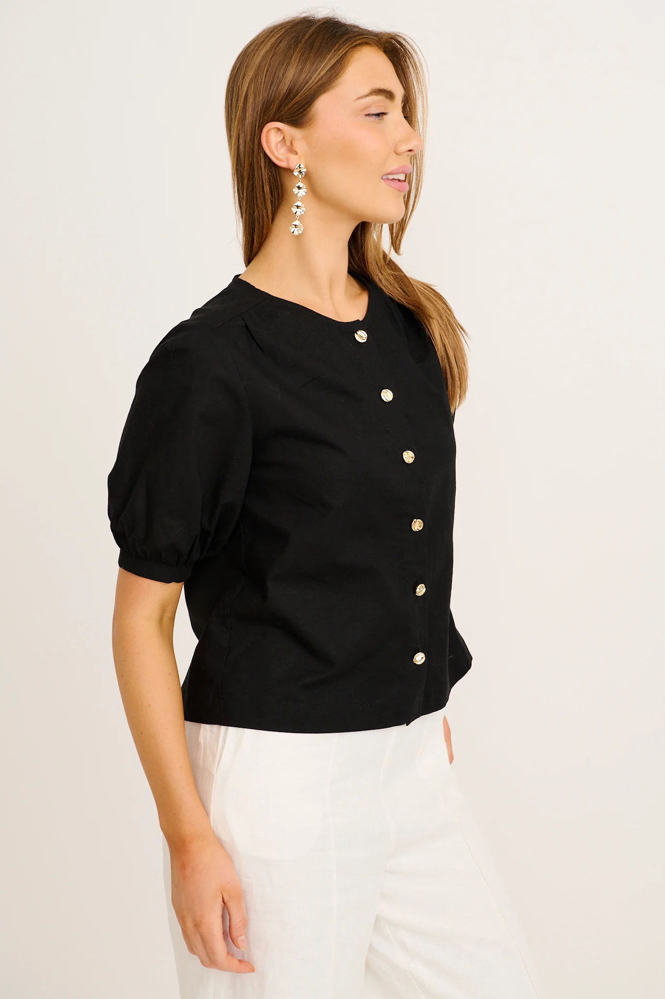 Sophisticated Top in Black Cotton Linen - Image 2