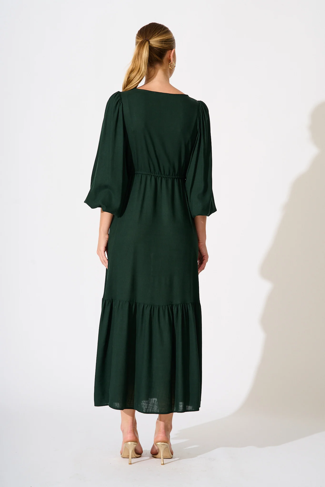 Sorcha Maxi Dress in Emerald Linen Blend - Image 4