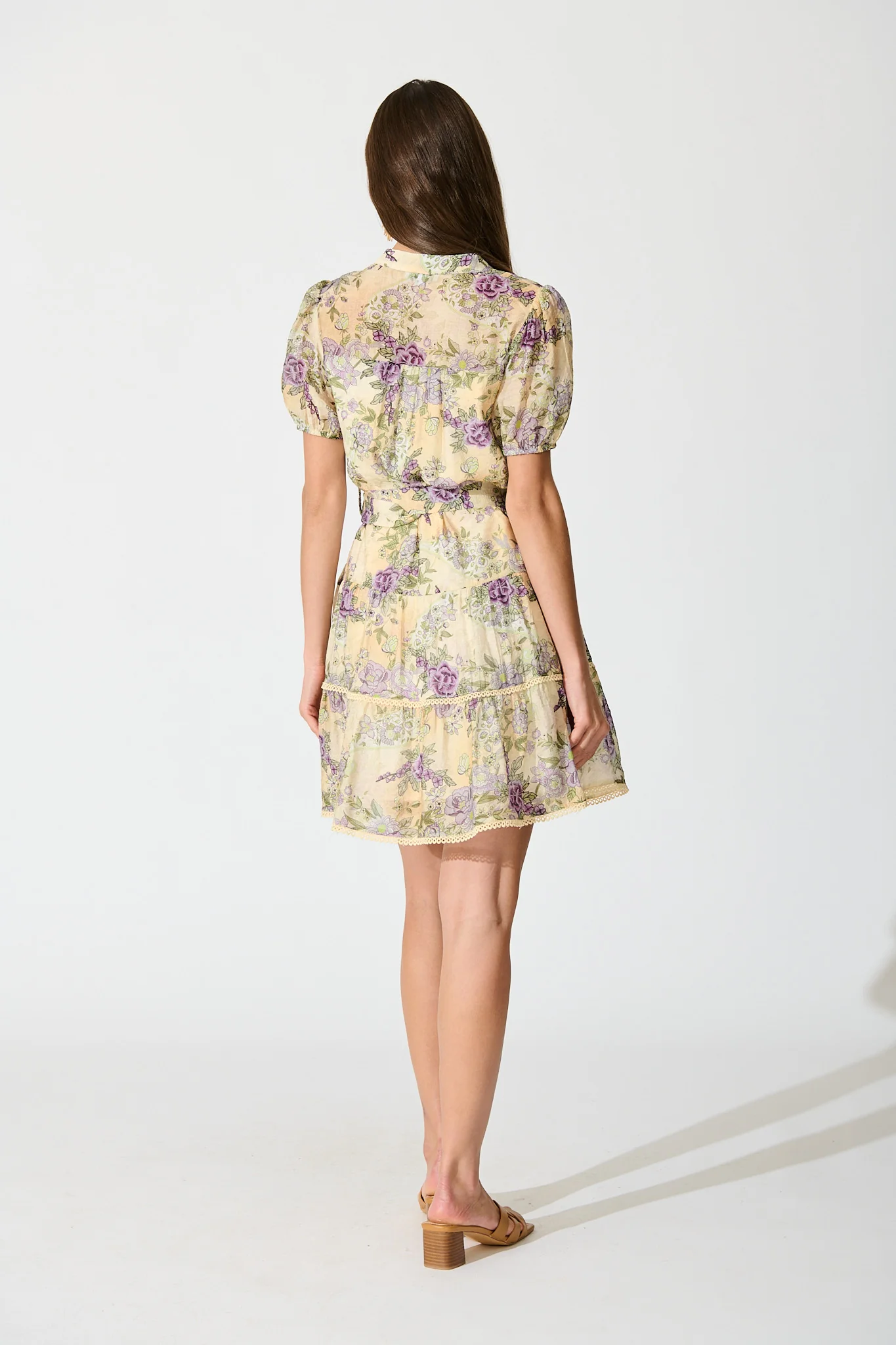 Sorelle Dress in Soft Yellow with Lilac Floral - Image 4