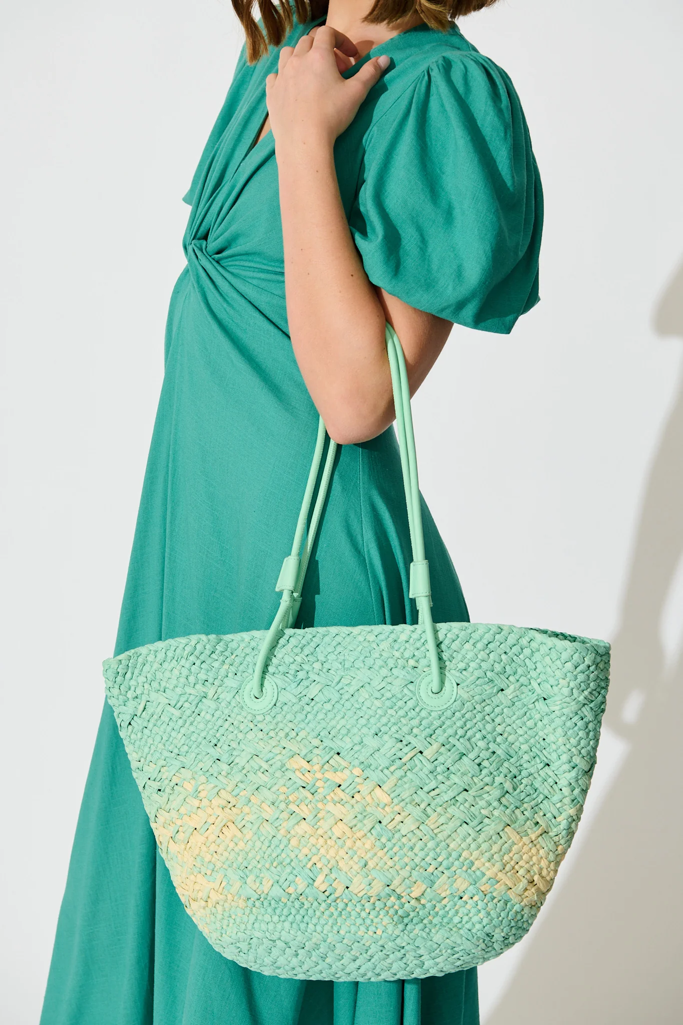 Sorrento Tote Bag in Aqua and Beige Raffia - Image 6