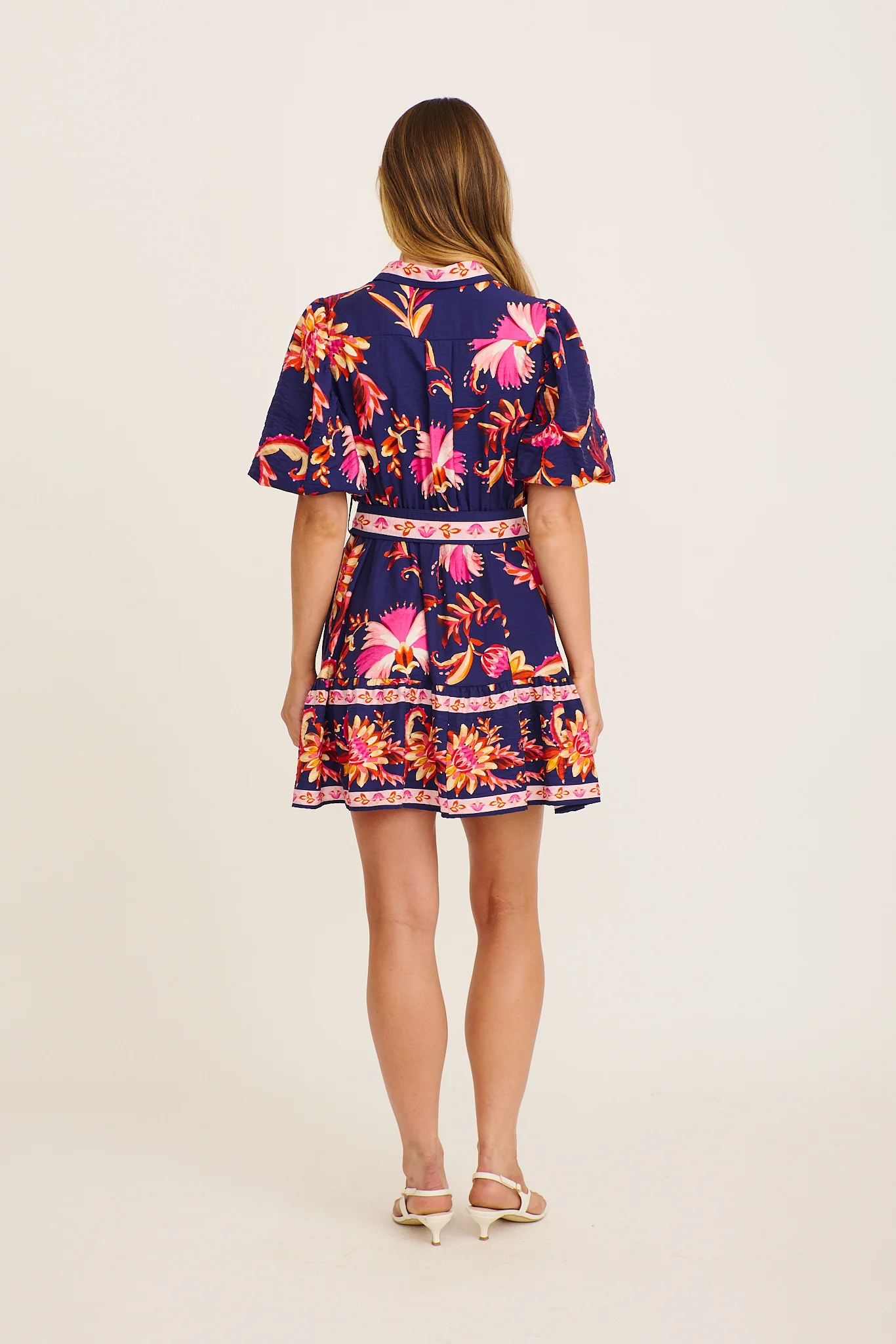 Soulful Shirt Dress in Navy with Pink Floral Linen Blend - Image 4
