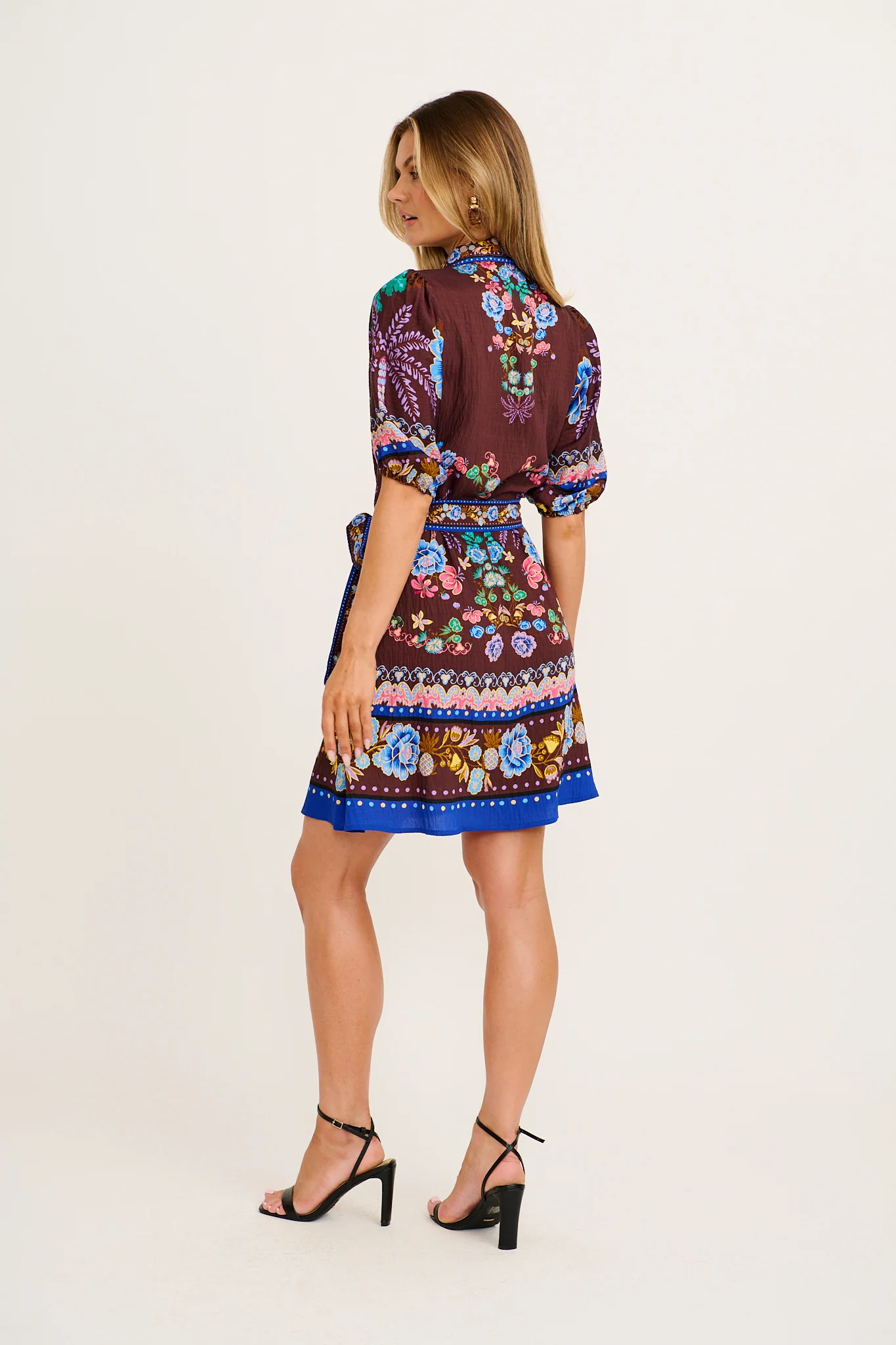 Spirit Shirt Dress in Chocolate Multi Floral Print Linen Blend - Image 4