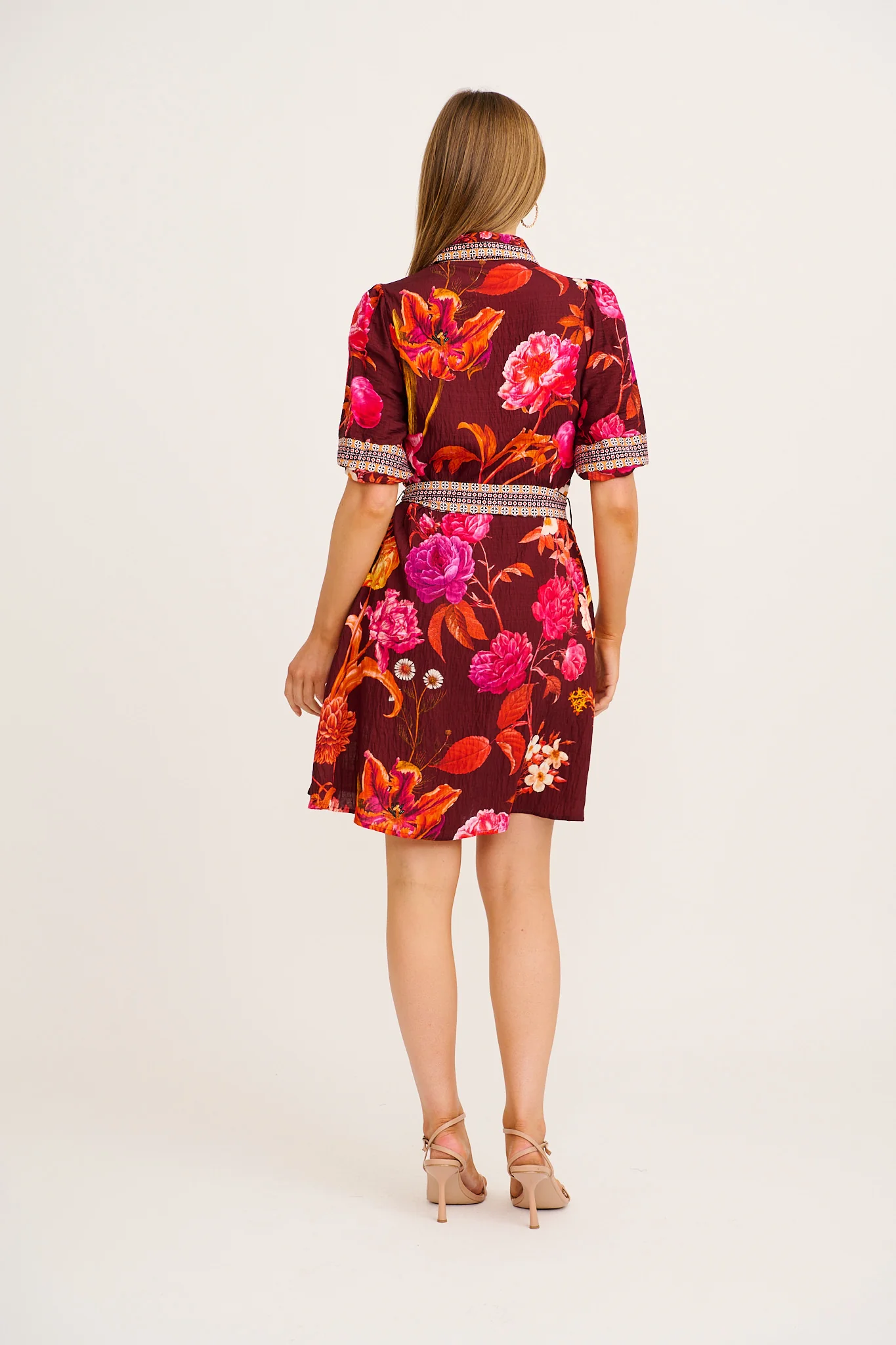 Spirit Shirt Dress in Wine Multi Floral Print Linen Blend - Image 4