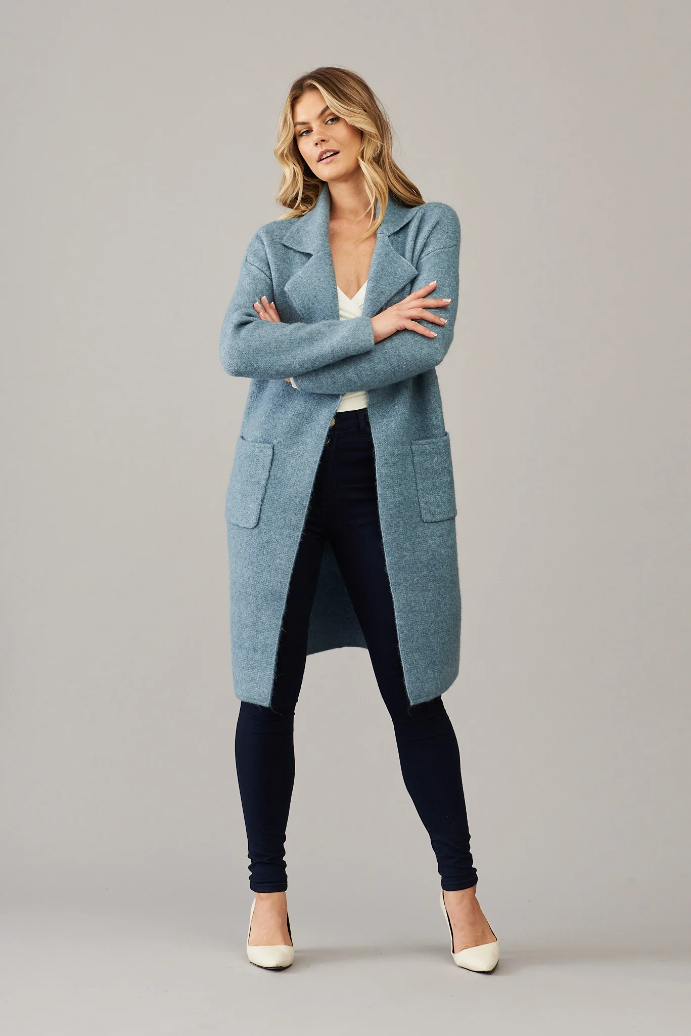 St Ives Coatigan In Blue Wool Blend - Image 5