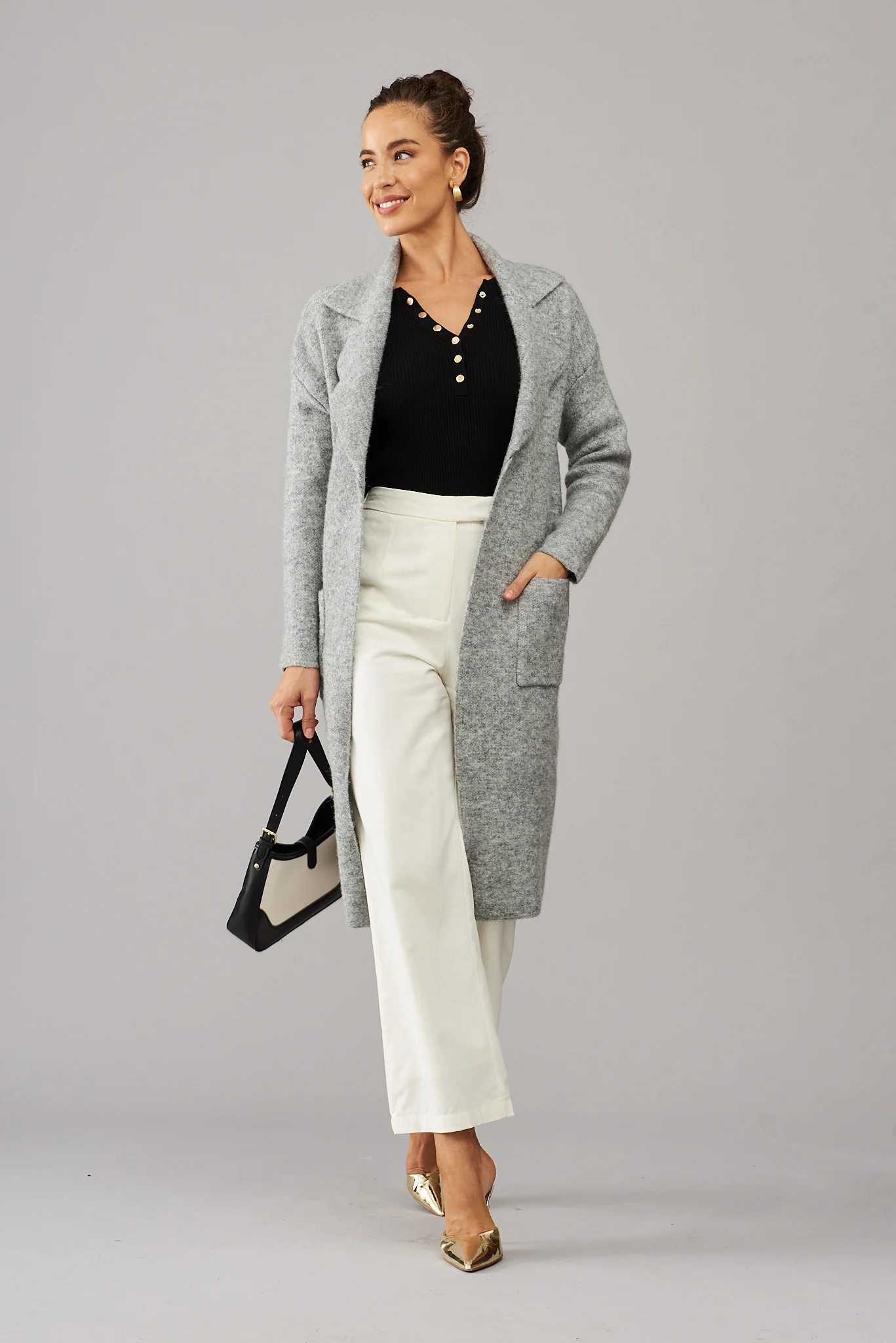 St Ives Coatigan In Grey Wool Blend - Image 2