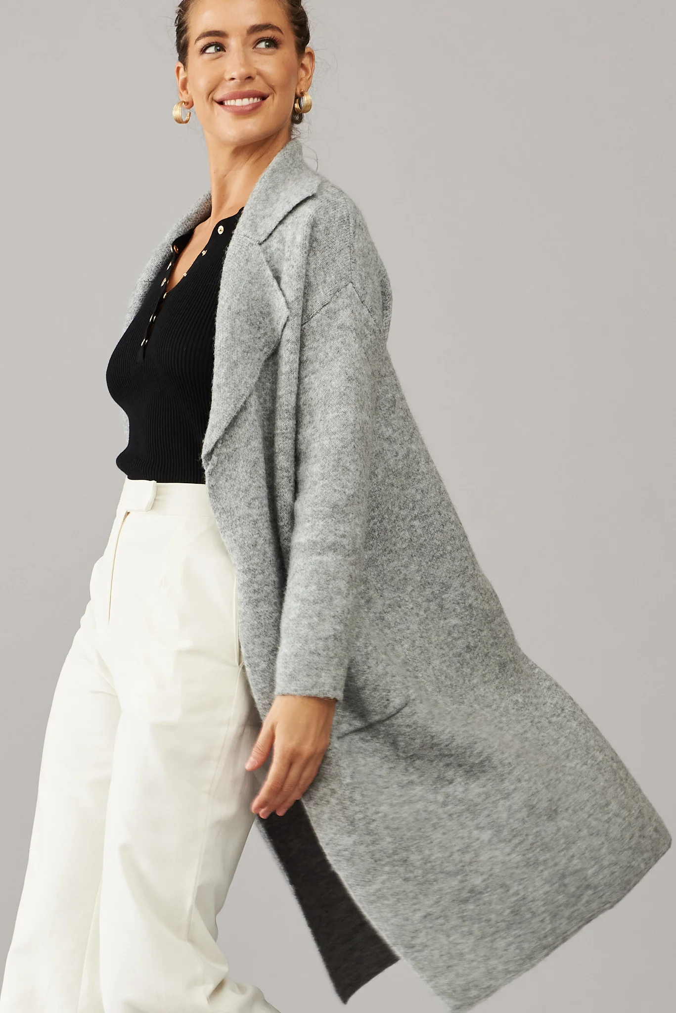 St Ives Coatigan In Grey Wool Blend - Image 3